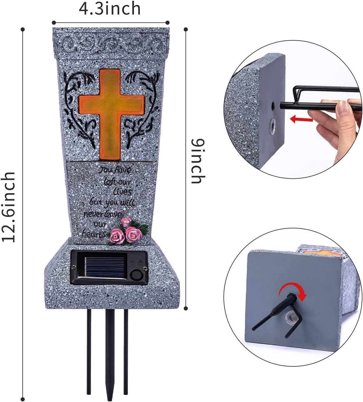 Durable Resin Solar Grave Vase with LED Lighting for Fresh/Artificial Flowers