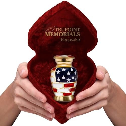 Small Cremation Urn for Ashes Keepsake Aluminum American Flag Screw Top Lid