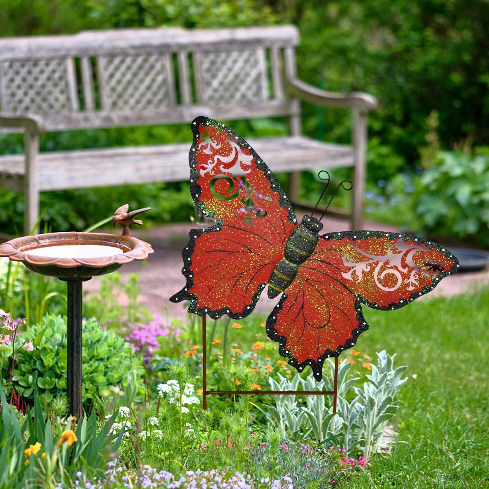 18.5″ H Butterfly Decorative Garden Stake Outdoor Spring Decoration Metal Yar…