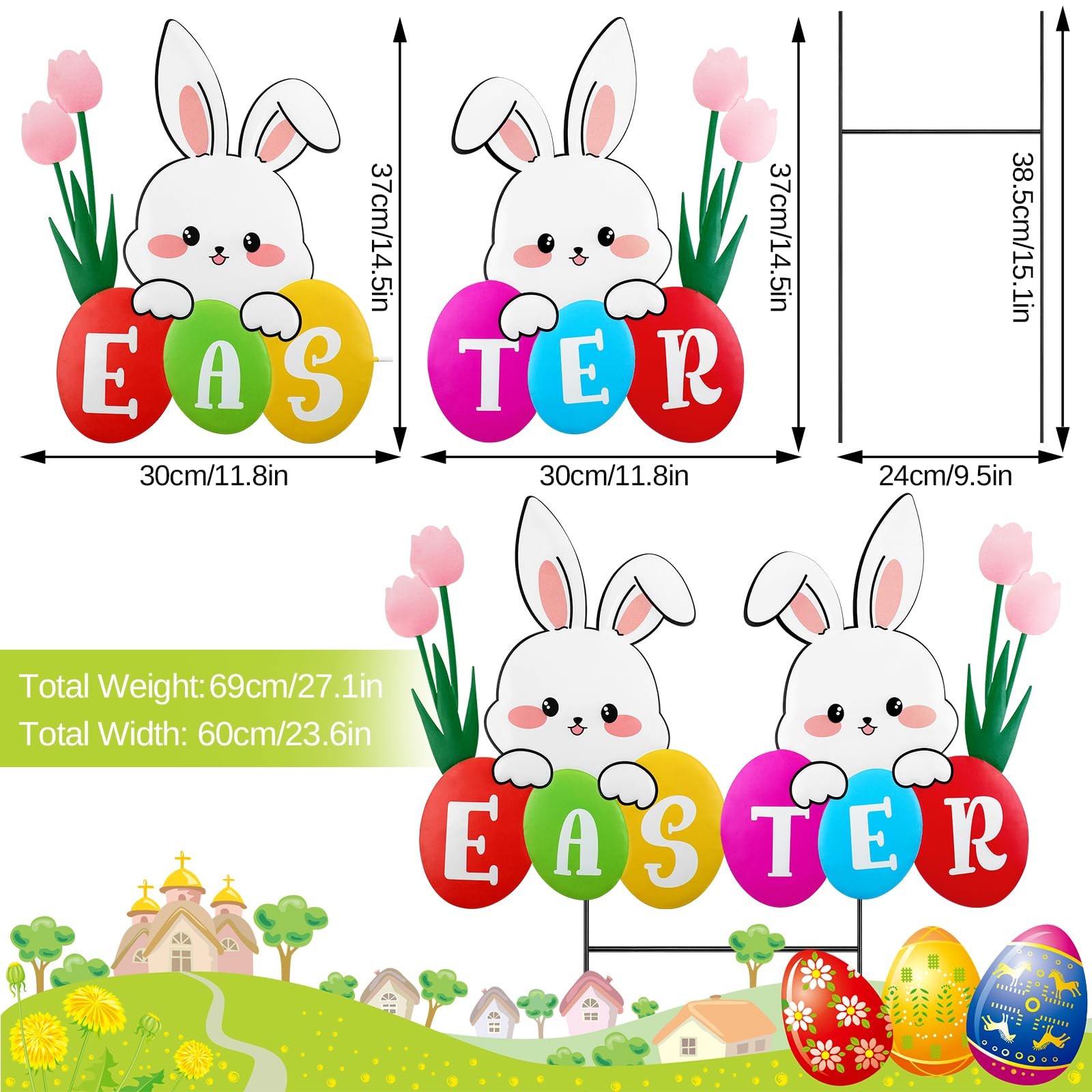 27.1inch Easter Larger Bunny Sign Yard Decoration Metal Easter Bunny Garden S…