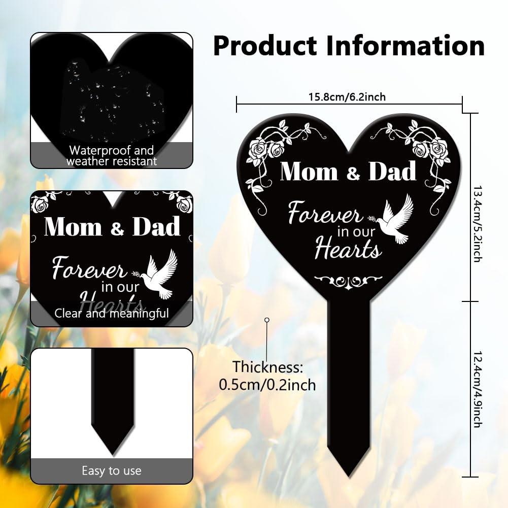 Heart Shaped Mom Dad Garden Stake Parents Memorial Remembrance Plaque 1 PCS