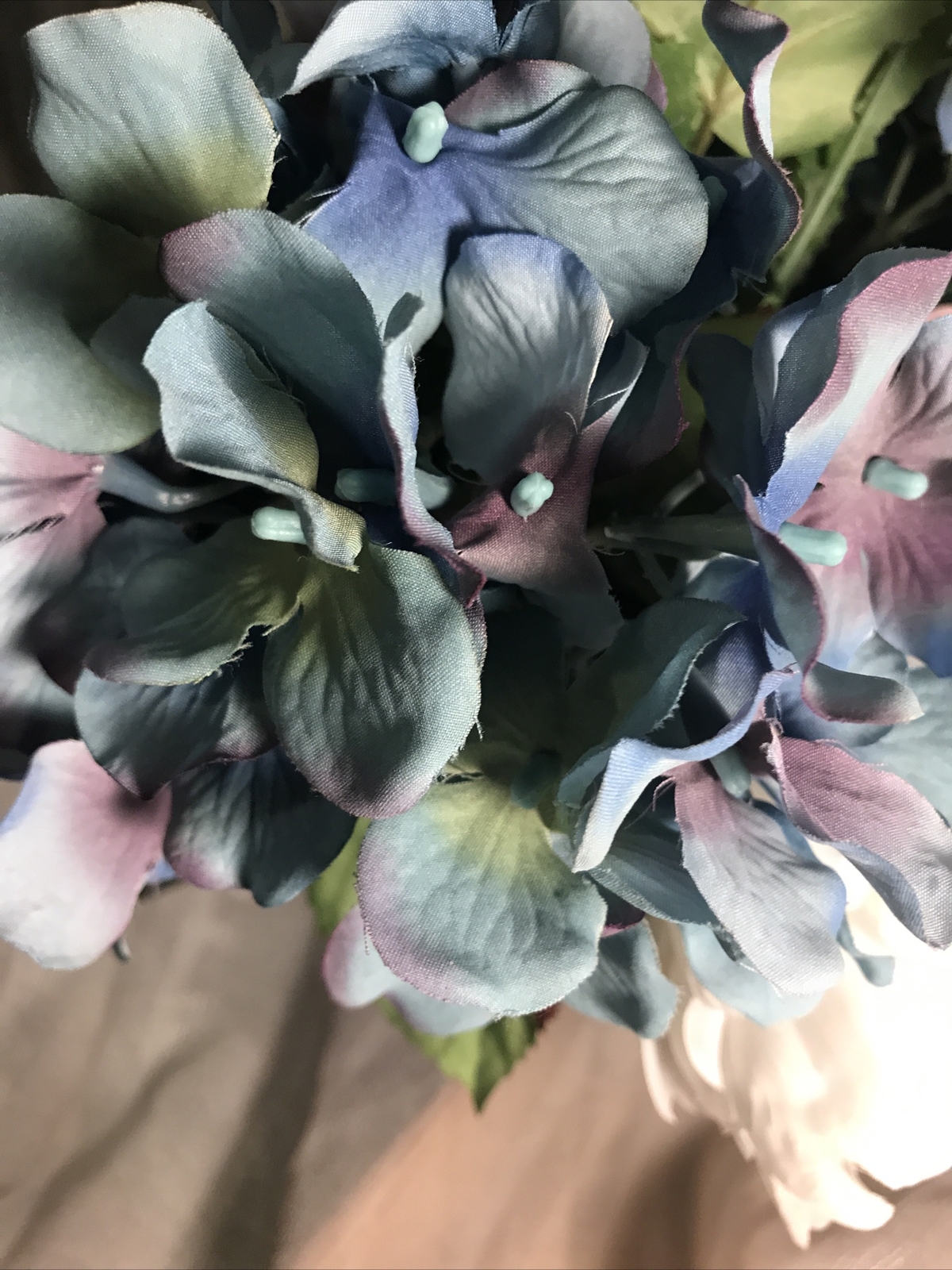 Faux Floral Remembrance Memorial Cemetery Bouquet Flowers NWT Blue White Purple