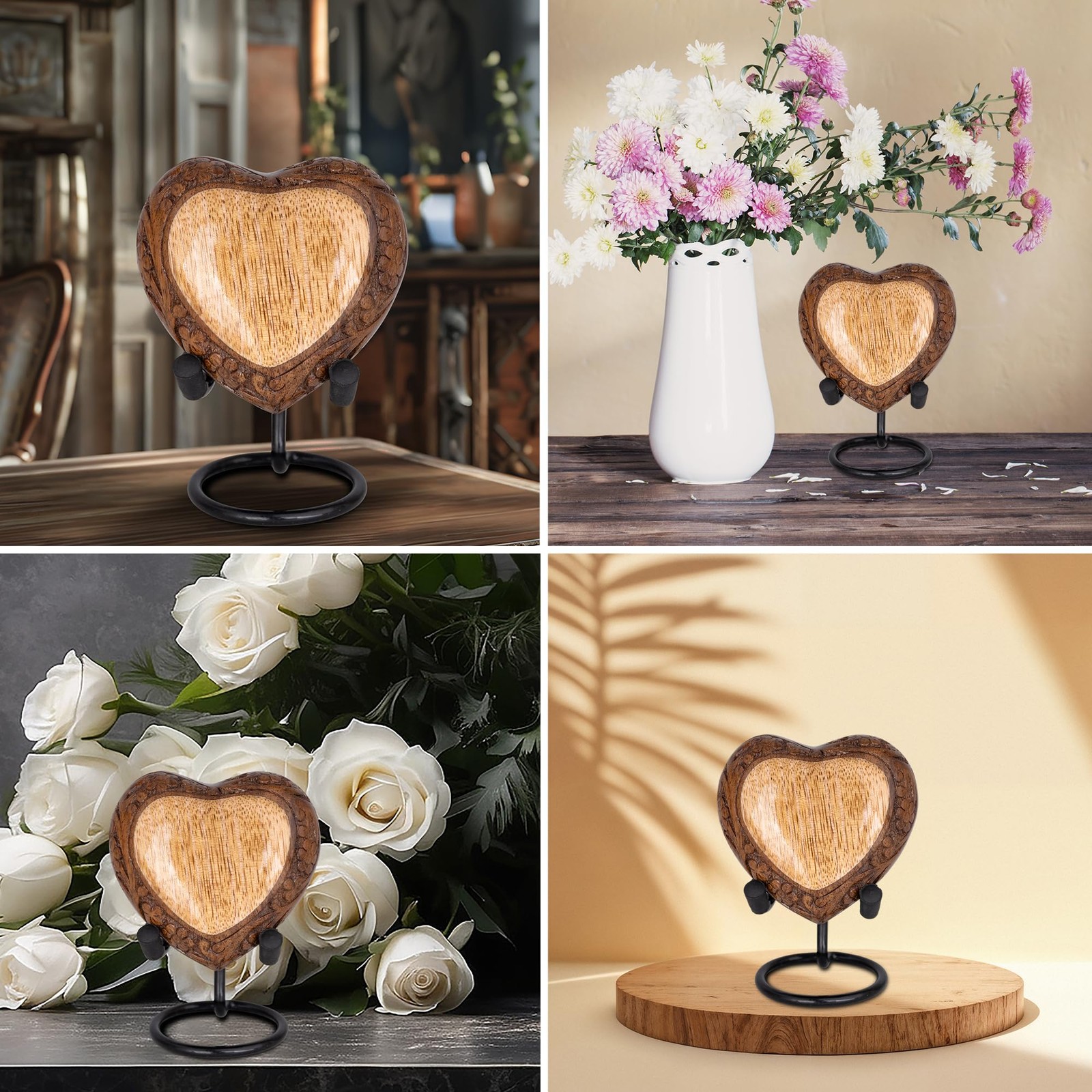 Heart Shaped Wooden Urns for Human Ashes – 3 Cubic Inches Black Thunderstorm