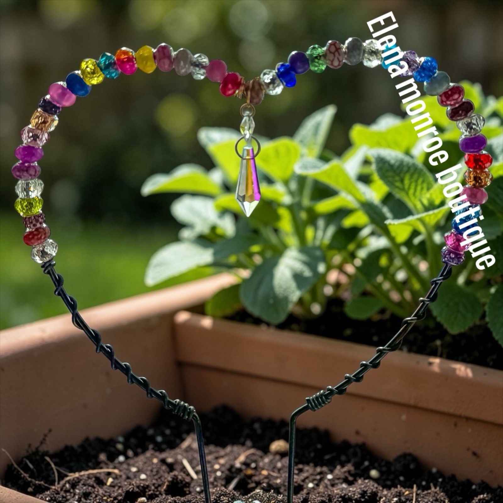 Elena Monroe Boutique Multicolor Glass Bead Heart Fairy Garden Stake Outdoor