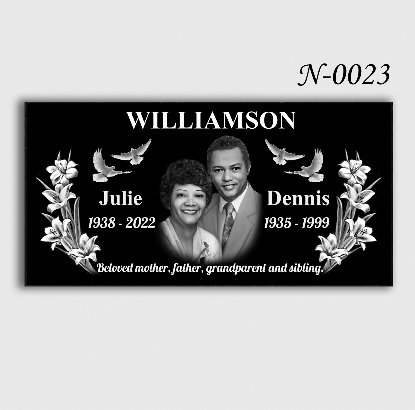 Headstone Tombstone 24x12x4 inches Solid Black Granite Diamond Engraved