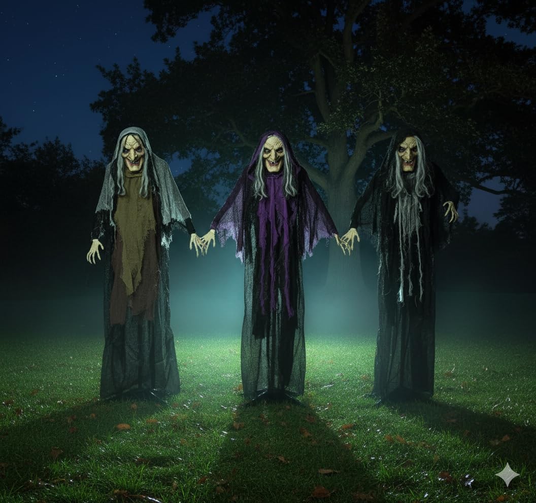 Halloween Witches Outdoor Yard Stakes Decor, 3.6ft, 3pc
