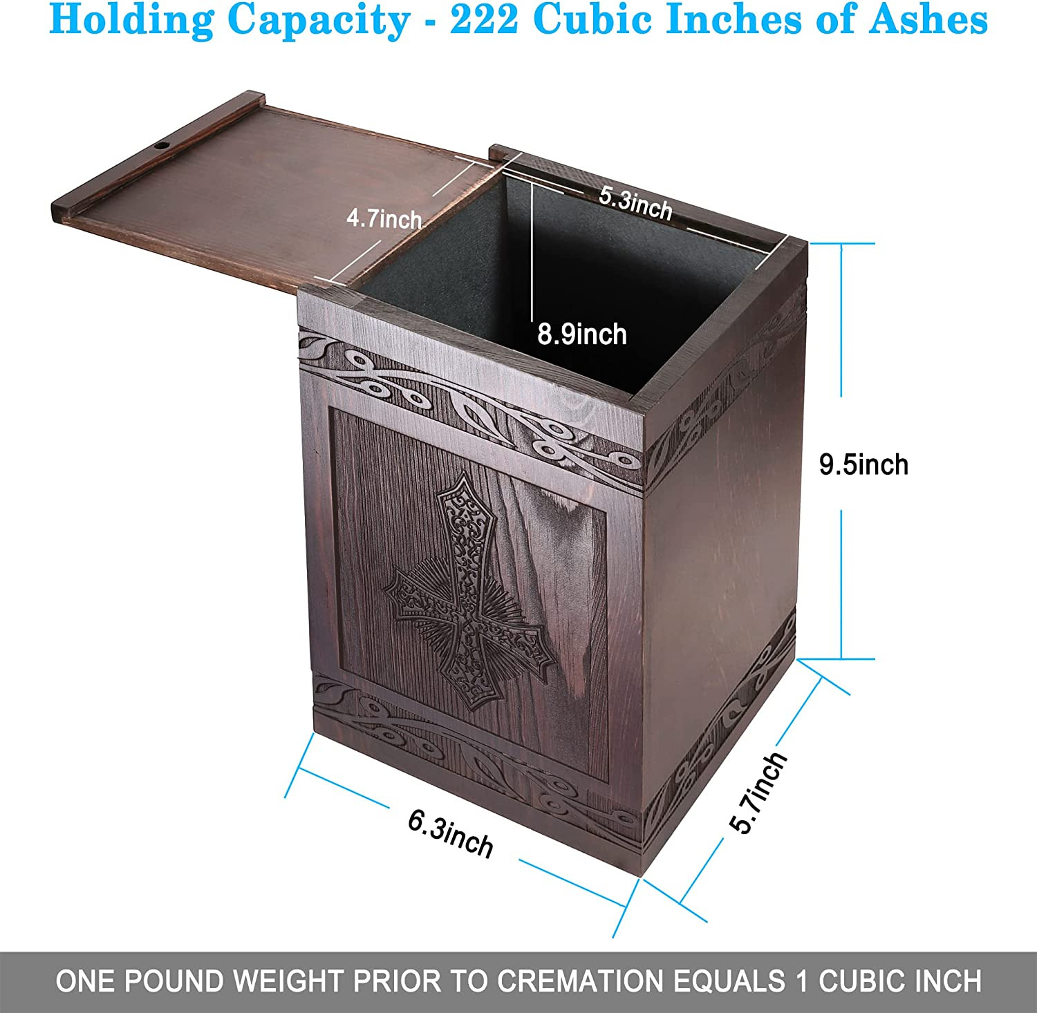 Cremation Urns for Human Ashes Adult Male Female, Wooden Carved Cross Urns Box a
