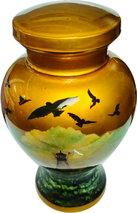 12 inch FUNERAL URNS, HAND PAINTED, METAL ALUMINIUM,