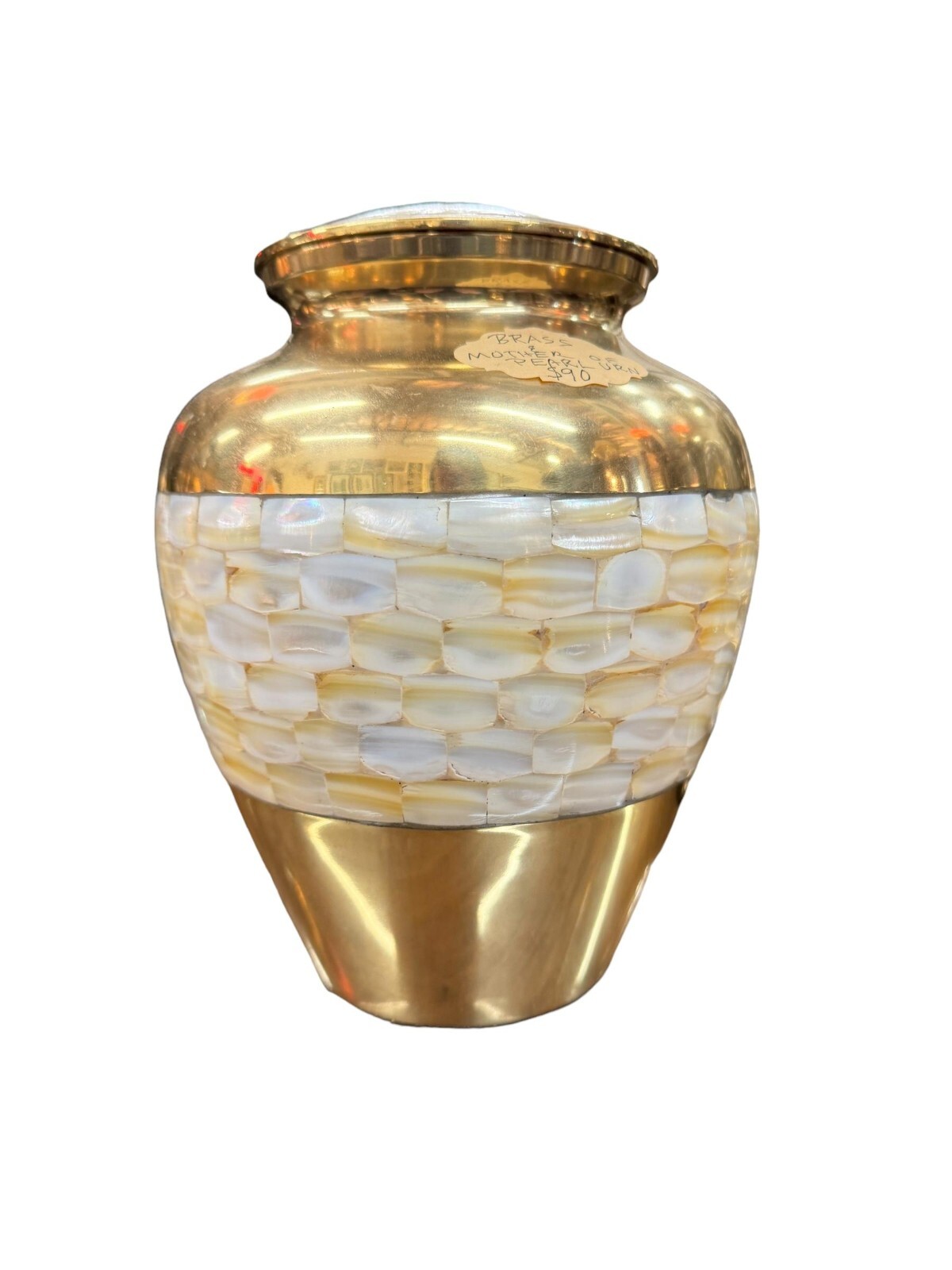 Brass and Mother of Pearl Urn with lid
