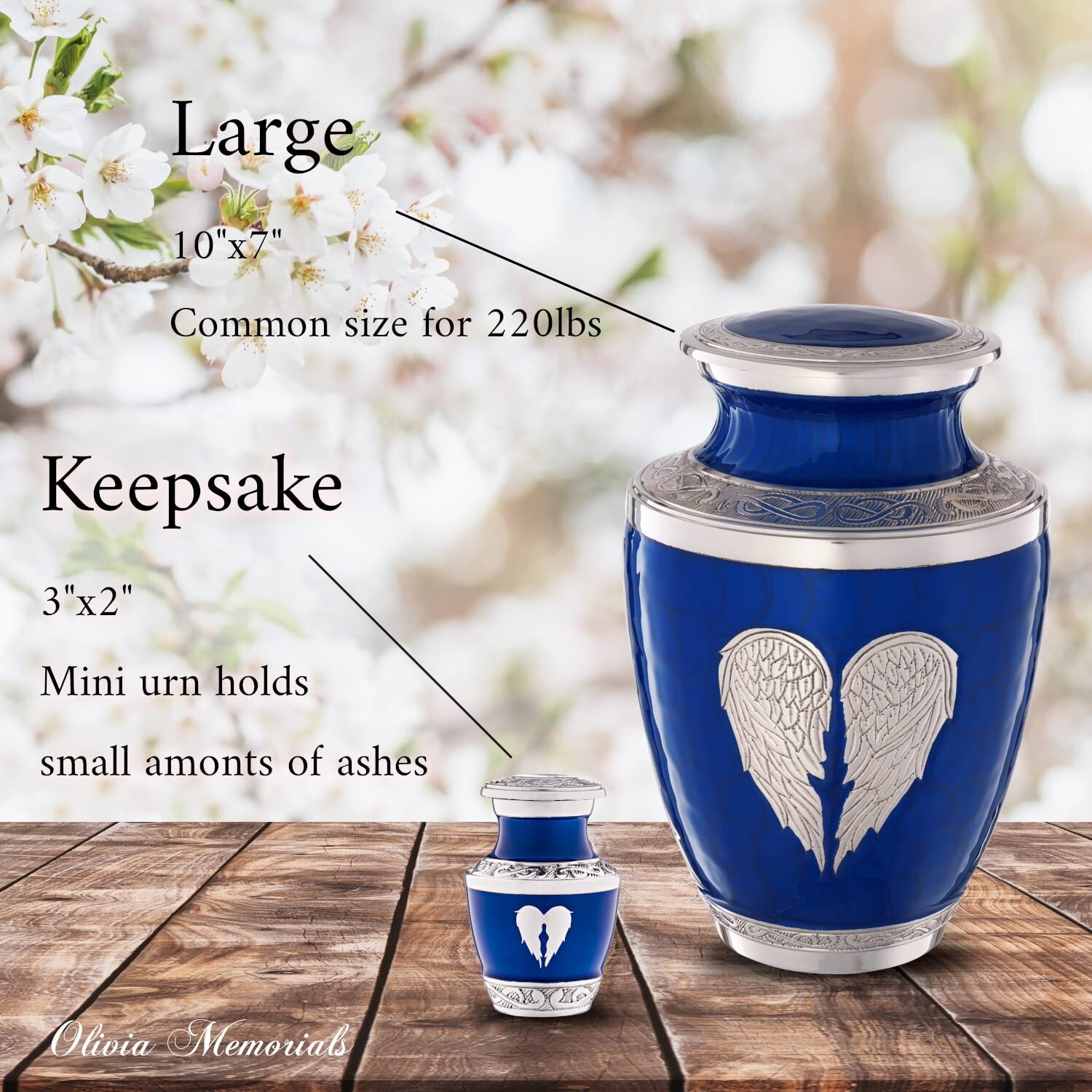 Blue Urn for Ashes Adult Male Female| Heart Funeral Decorative Angel Wings Ur…