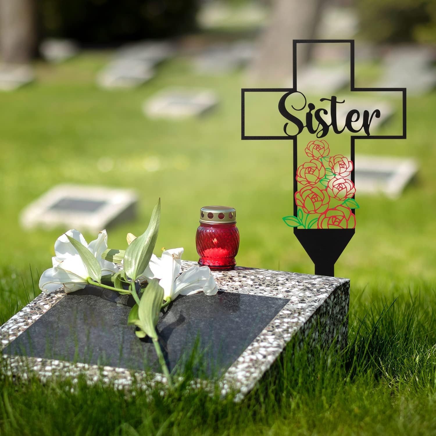 Memorial Cemetery Grave Marker Cross Decor for Outdoor Gardens