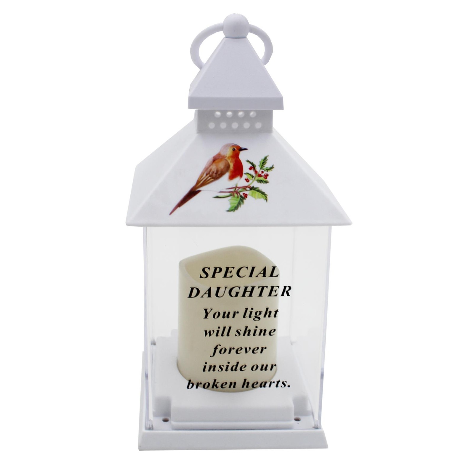 Robin Memorial Lantern Battery Operated Indoor and Outdoor Use Special Daughter