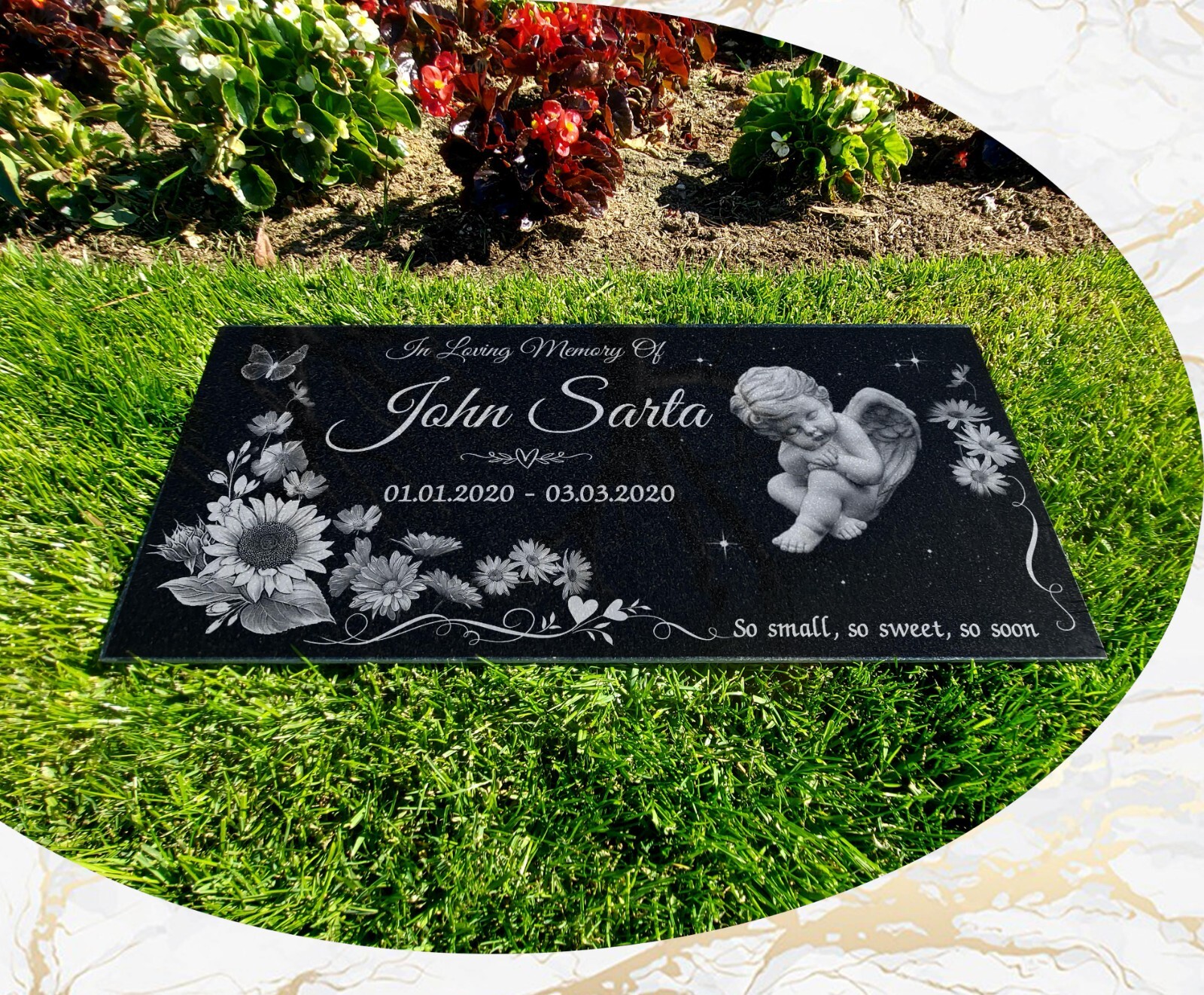 Infant Loss Grave Marker, Personalized & Engraved on Black Granite