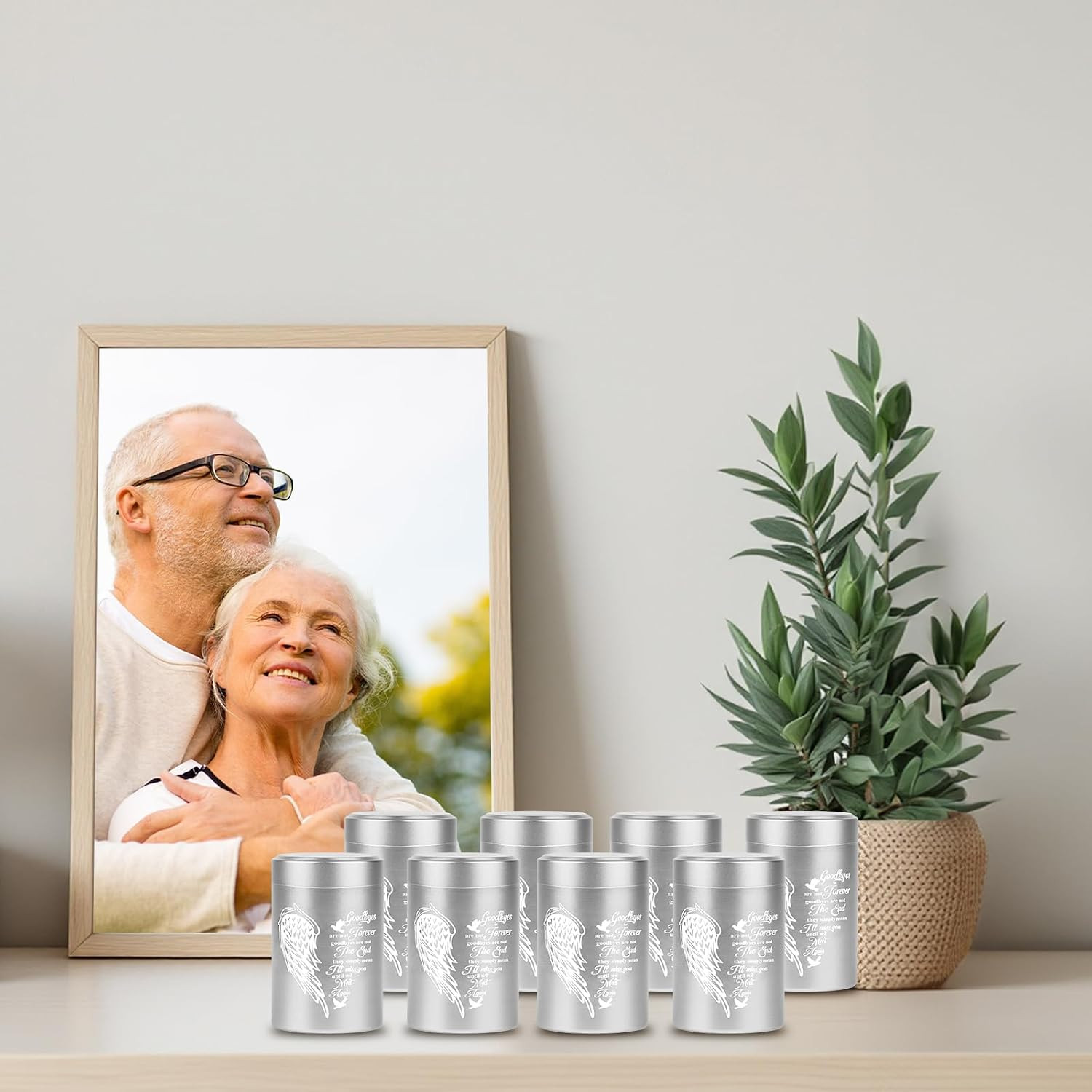Mini Urns for Human Ashes Set of 8, Small Silver Angel Wings Keepsake Urns for A
