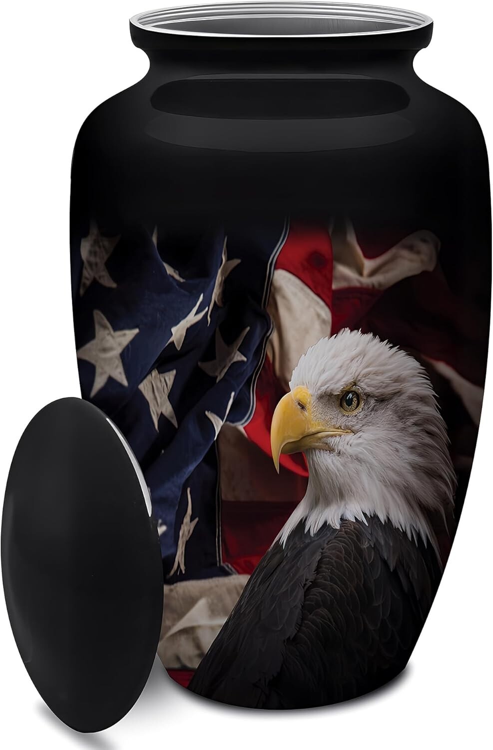Beautiful Handmade Cremation Urn with Eagle and Flag – Secure & Durable Design