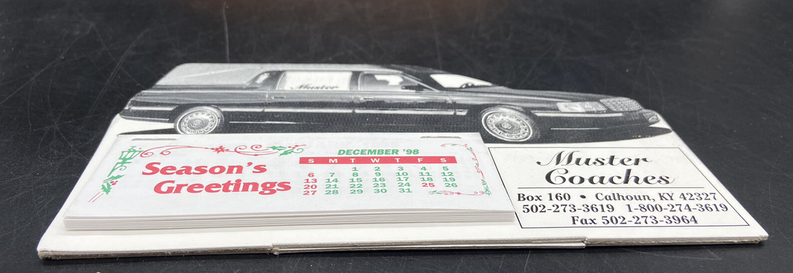 1999 Muster Coaches Cadillac Hearse Calendar Vintage Professional Car Ephemera