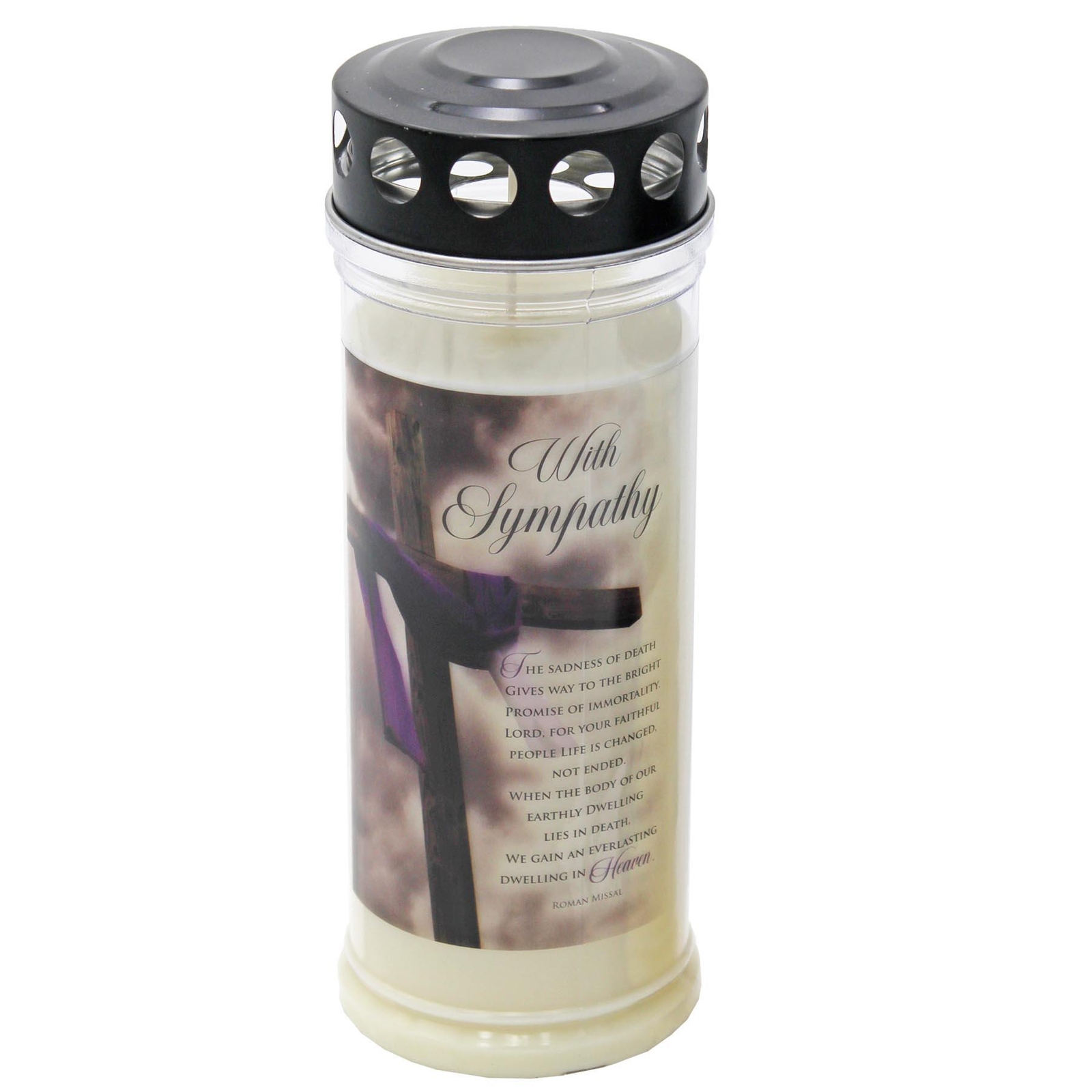 Memorial Pillar Candle With Windproof Cap With Sympathy Cross 7 Days