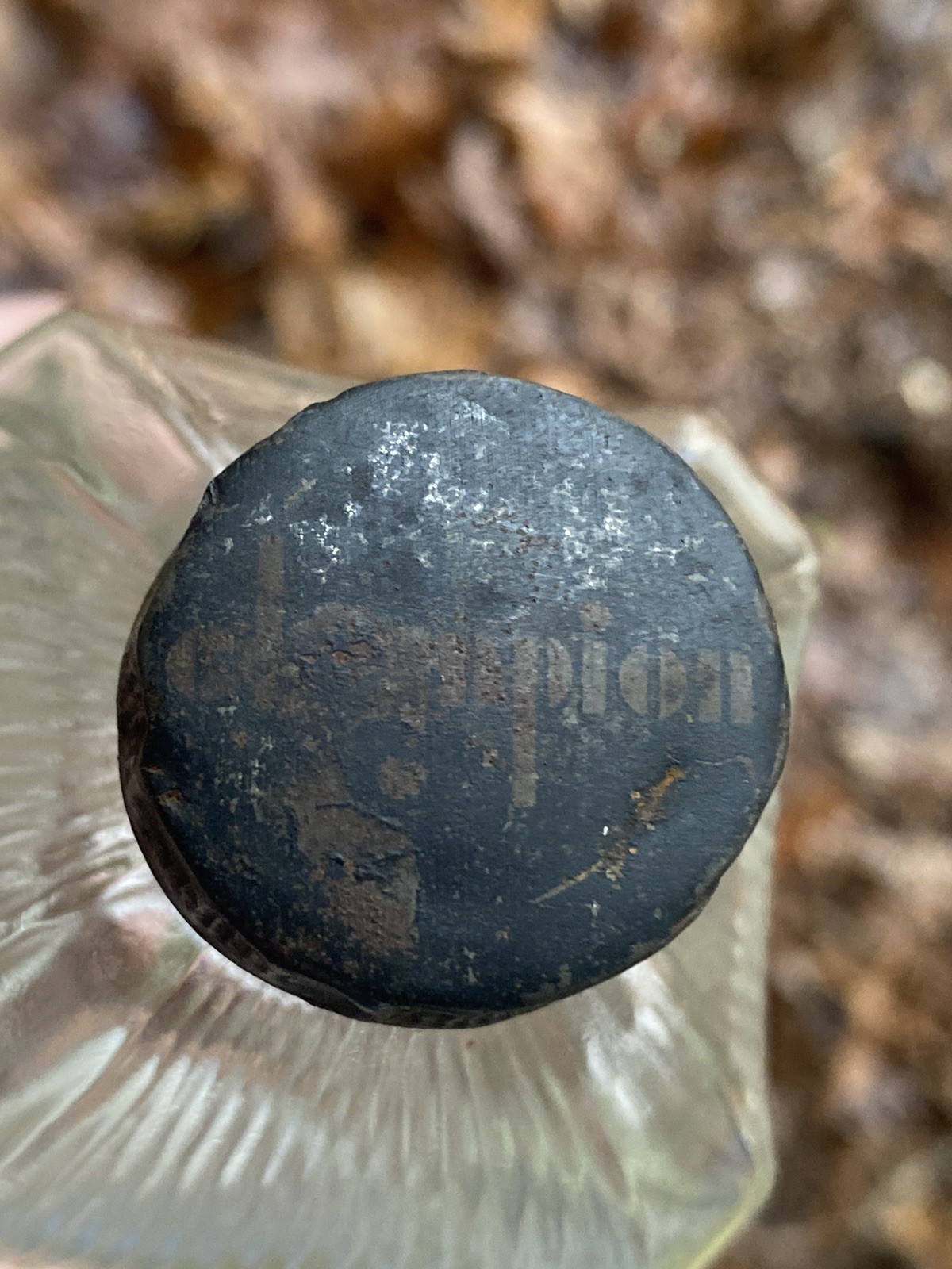 VINTAGE ANTIQUE CHAMPION EMBALMING FLUID GLASS BOTTLE WITH LID SPRINGFIELD OHIO