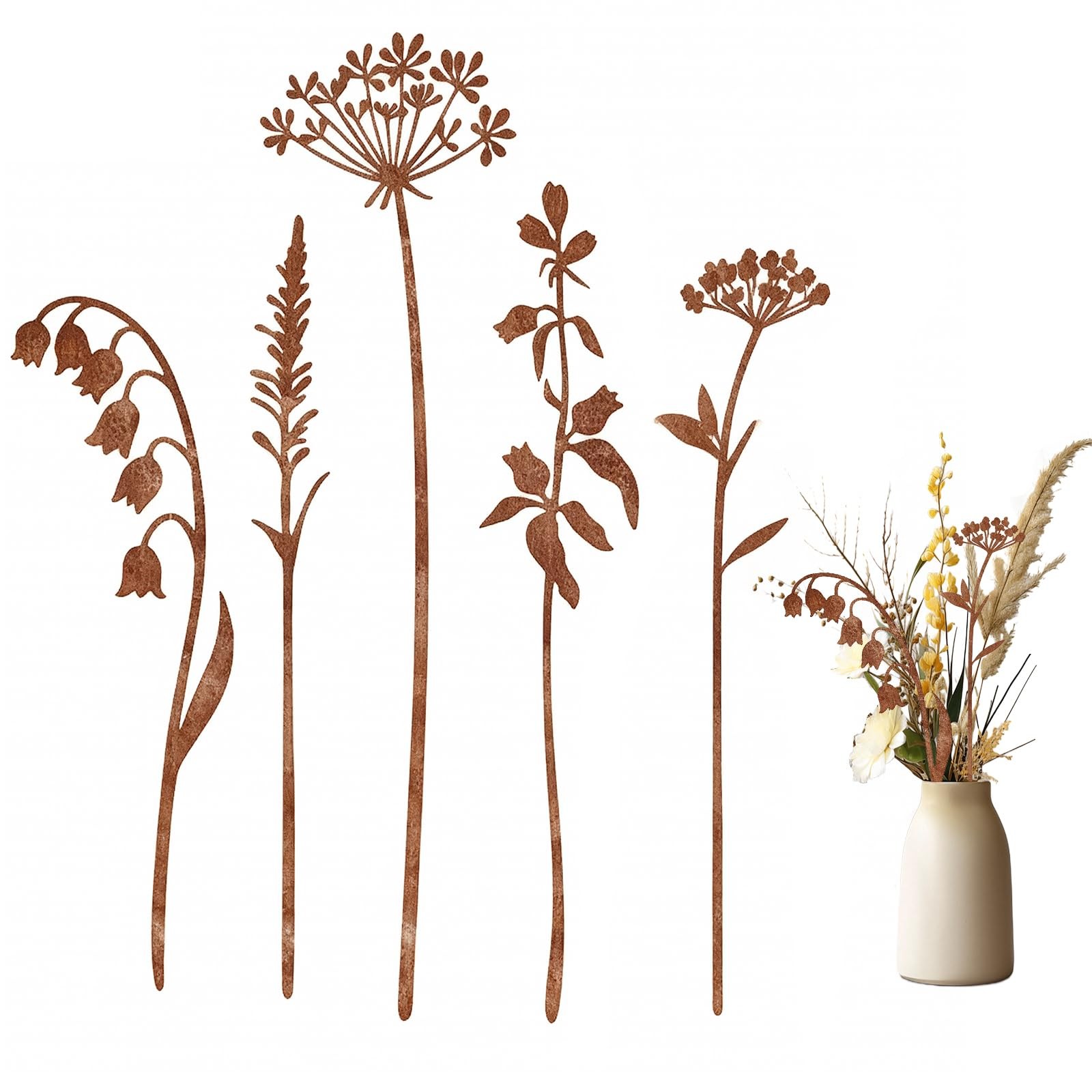 Outdoor Decor Metal Flower Garden Stakes, 5-Piece Yard Art Set for Lawn Patio…