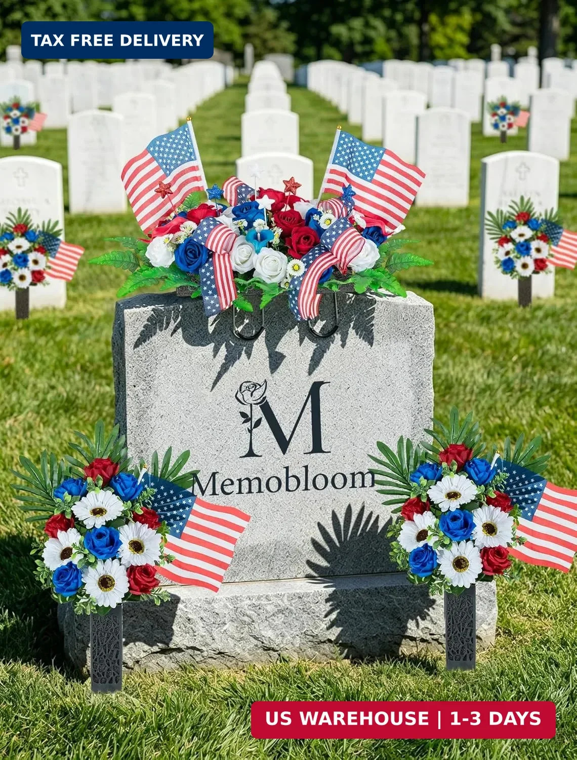 Memorial Day Flowers for Cemetery: 2 Pcs Outdoor Grave 250th Anniversary USA Dec