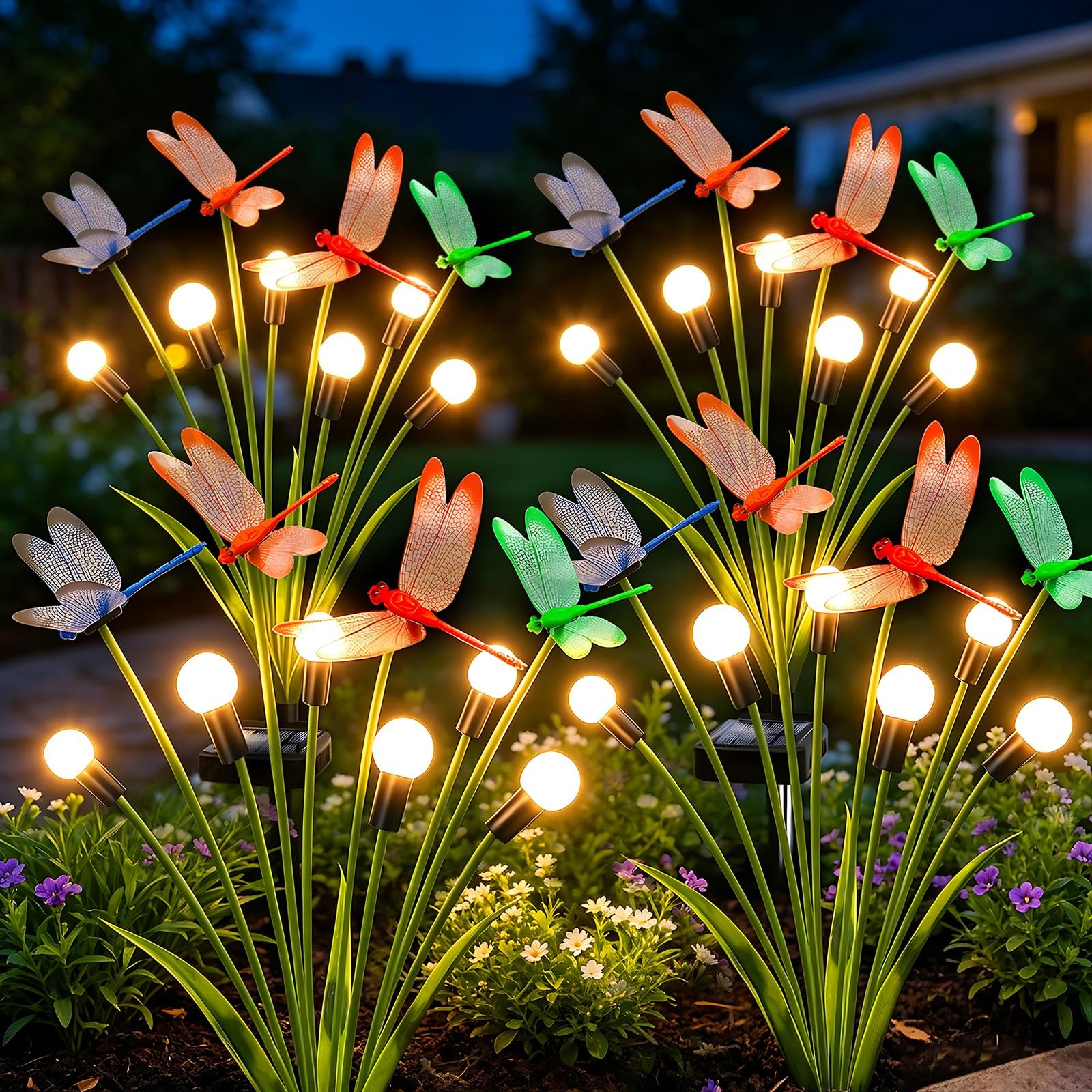 Solar Lights Outdoor Waterproof, 4 Pack Solar Firefly Swaying Lights with 16 …