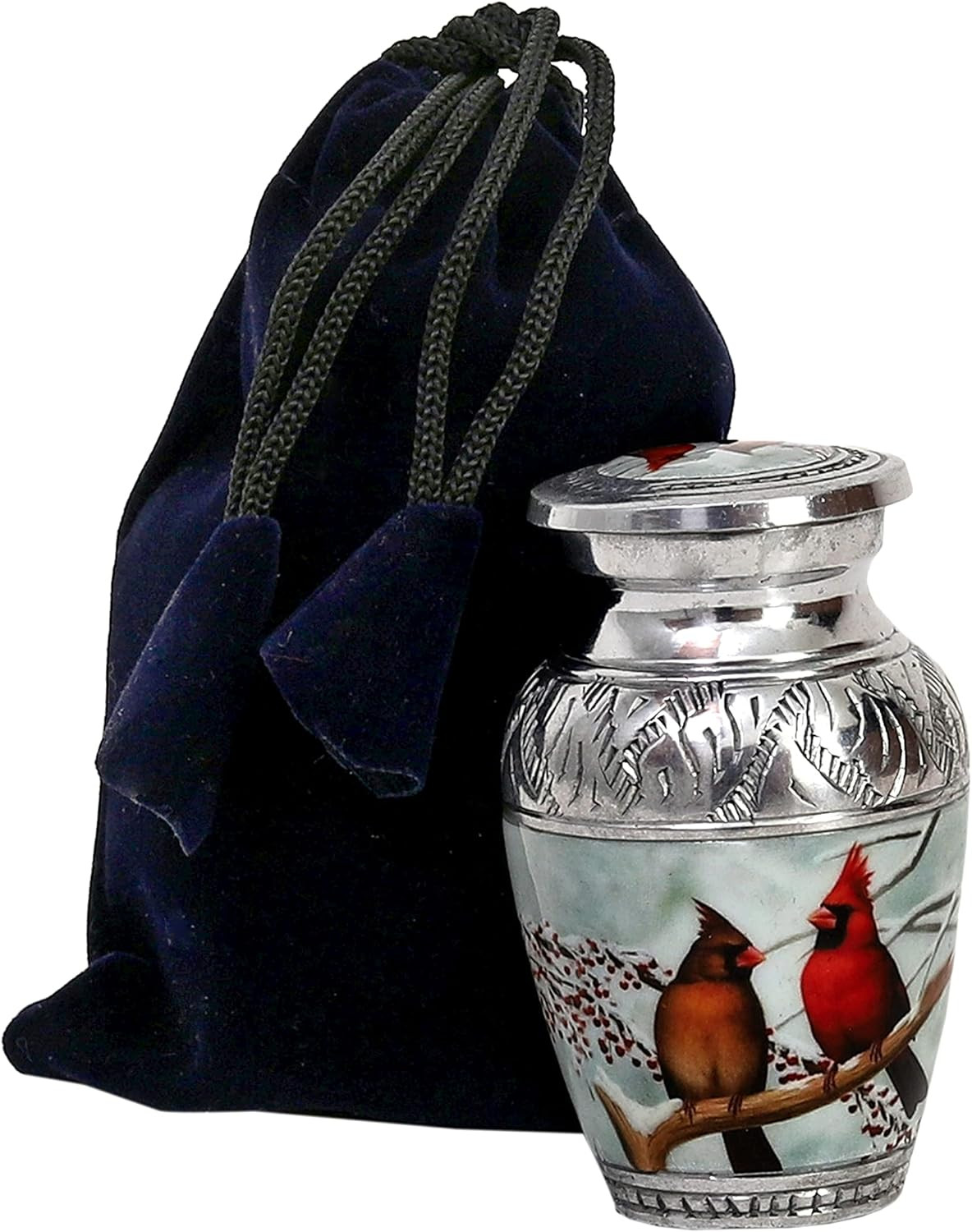 Cardinal Couple Bird Keepsake Urn – Engraved Mini Memorial Urn for Human Ashes w
