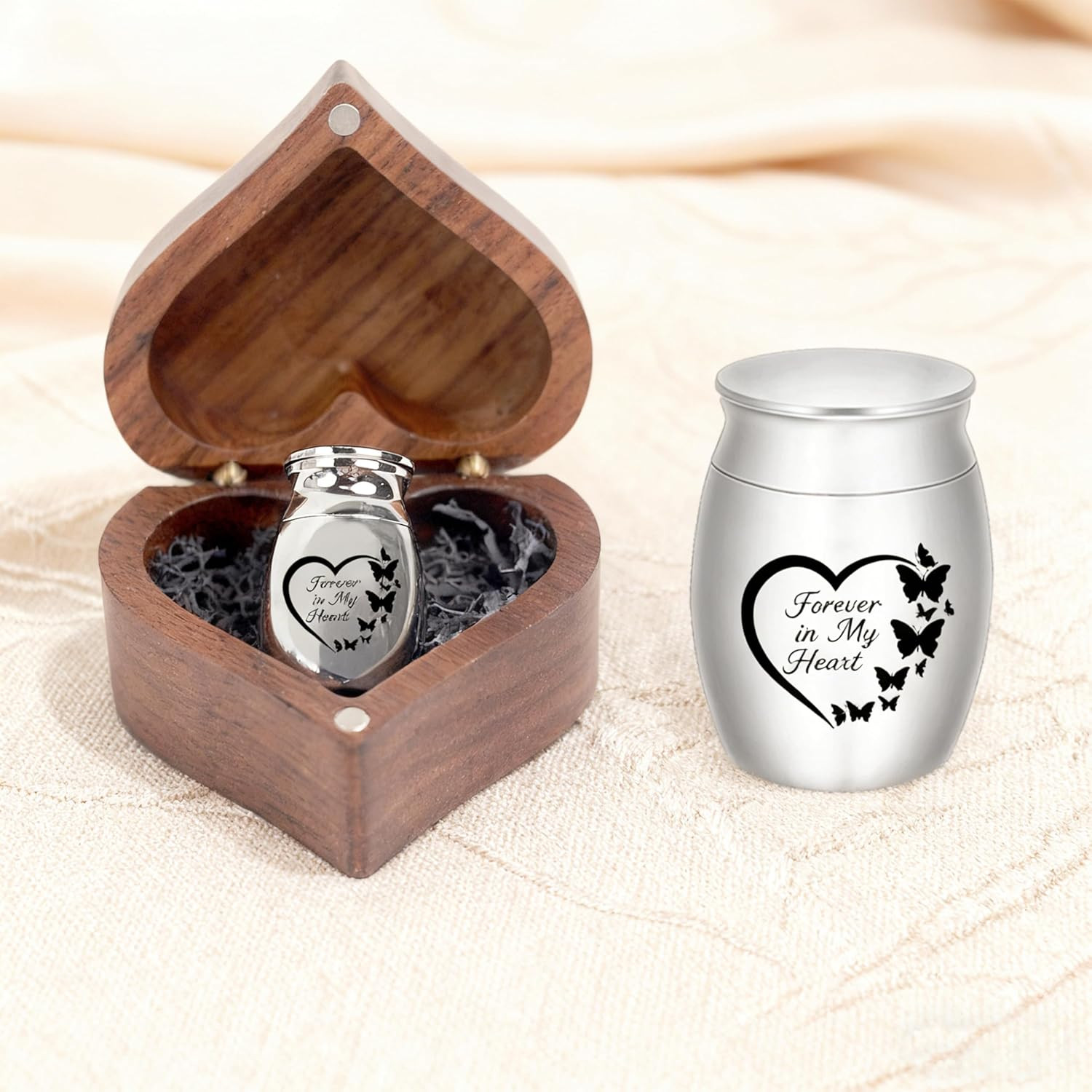 Small Urns for Ashes Heart Shaped Wooden Keepsake Box with Angel Wing Mini Crema