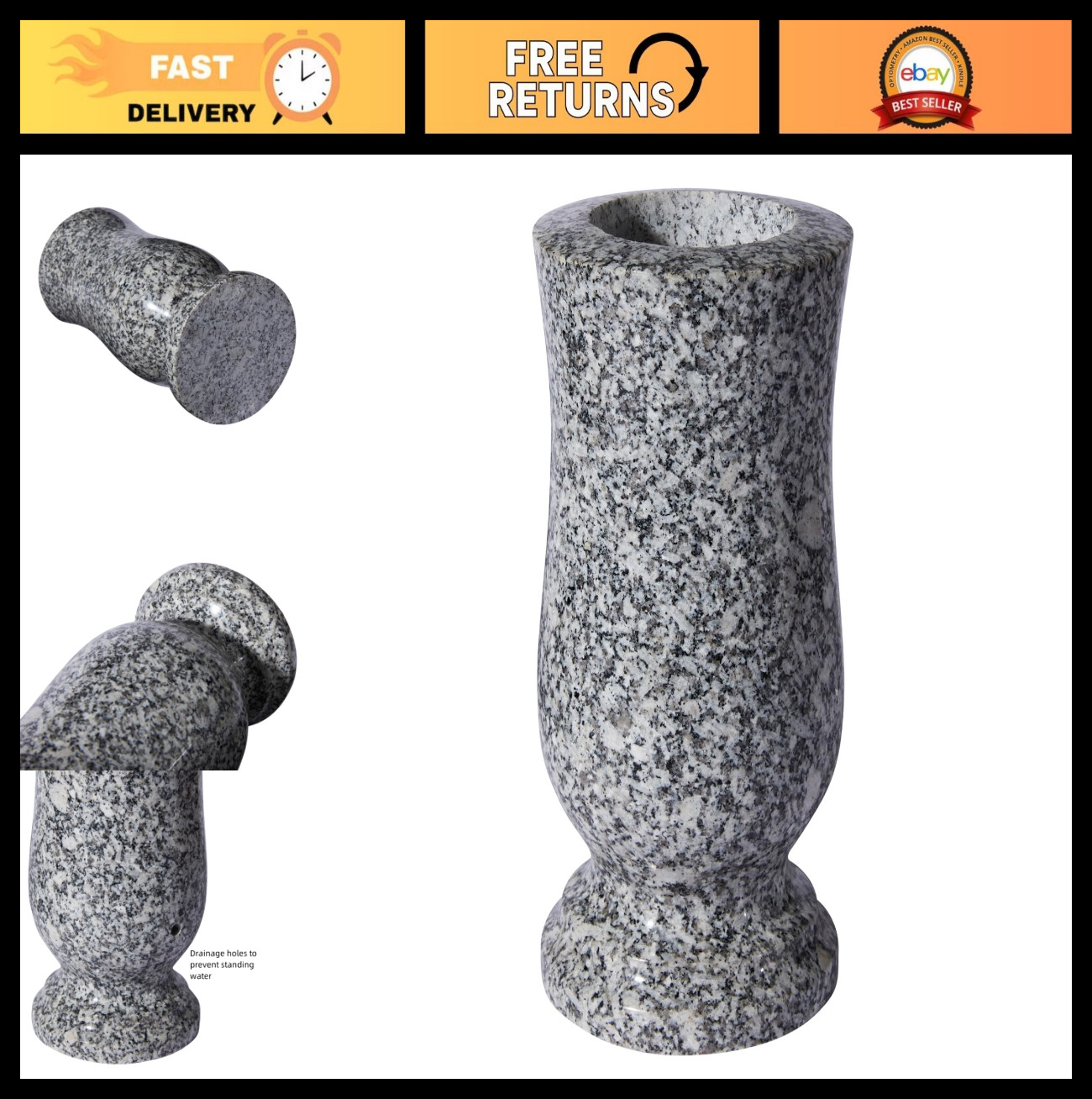 Natural Granite Cemetery Vase – Elegant Grave Decoration for Timeless Memorials