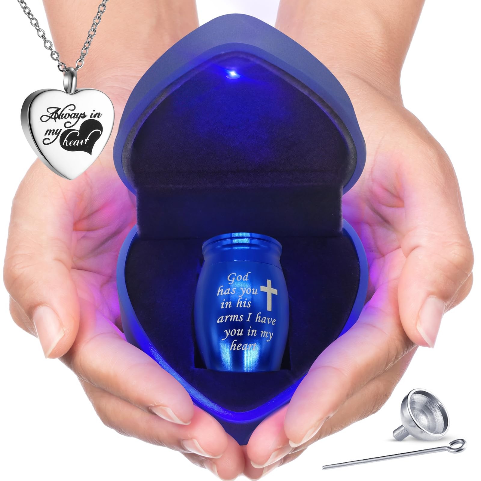 Small Keepsake Urn with Heart Box Light Battery Replaceable Mini Cremation Urn