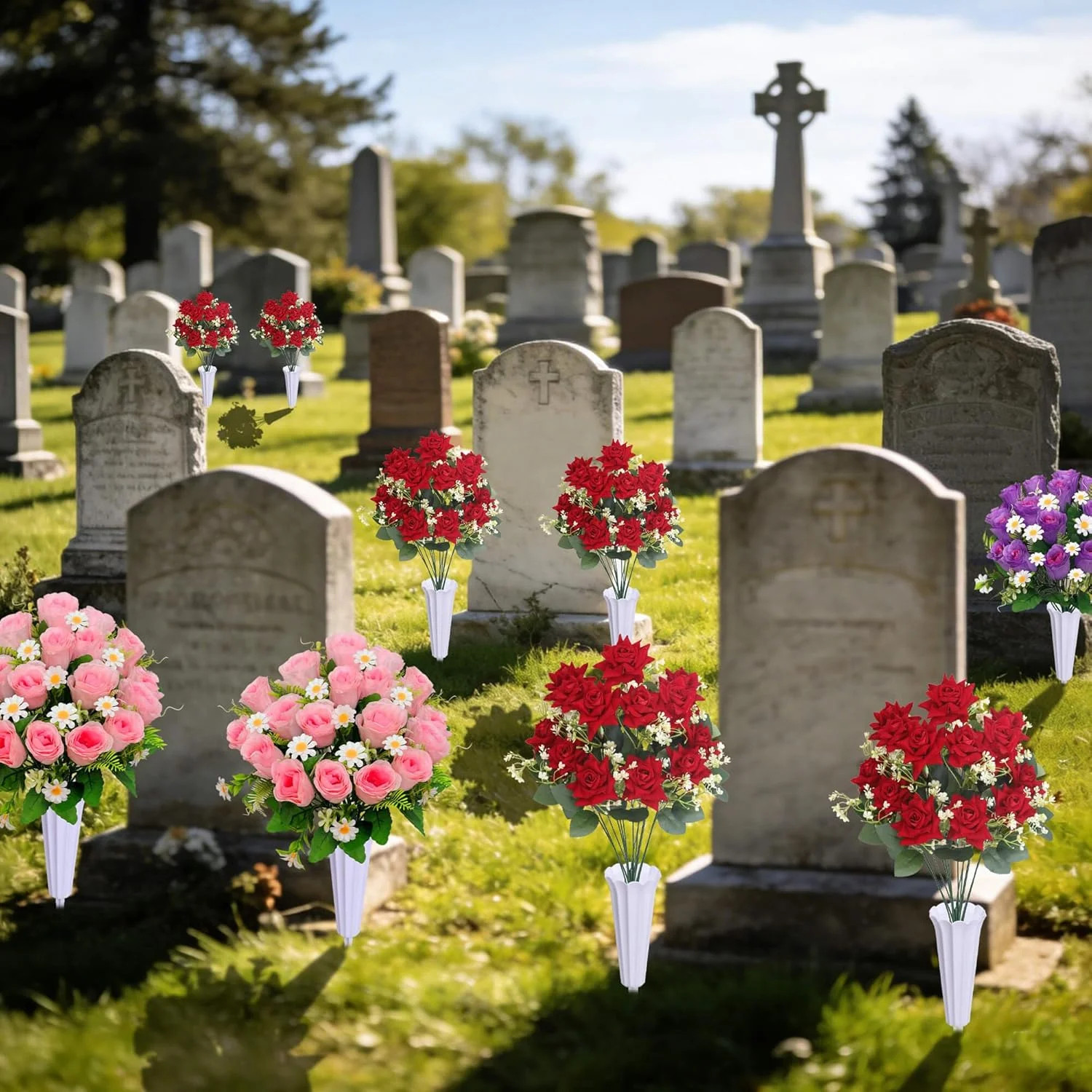 Memorial Floral Vases, Cemetery Vase, Headstones Flower Holder, Plastic Cemetery