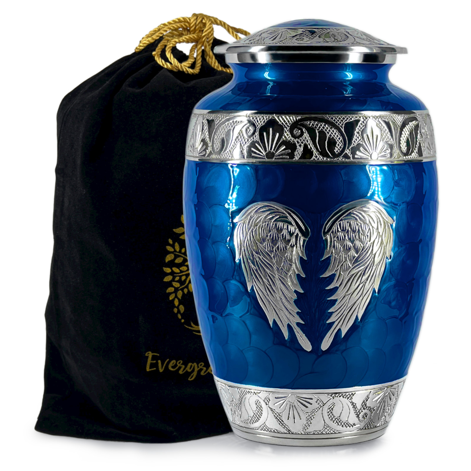 Navy Blue Angel Wings Cremation Urn: Large Memorial Urn for Ashes (200 Lbs)