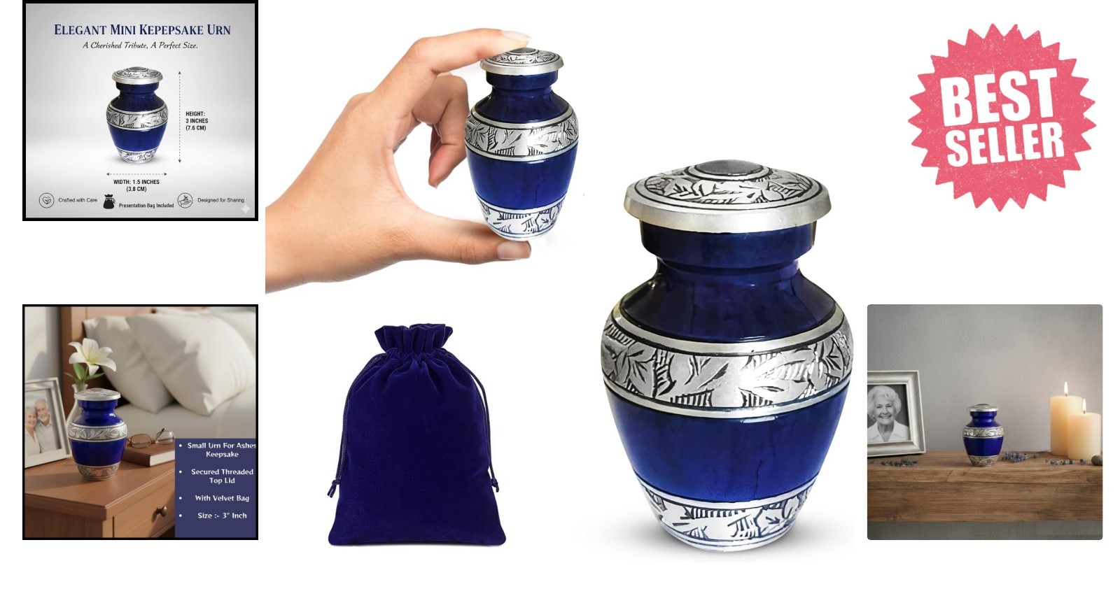 Handcrafted Brass Keepsake Urns for Ashes – Compact 3