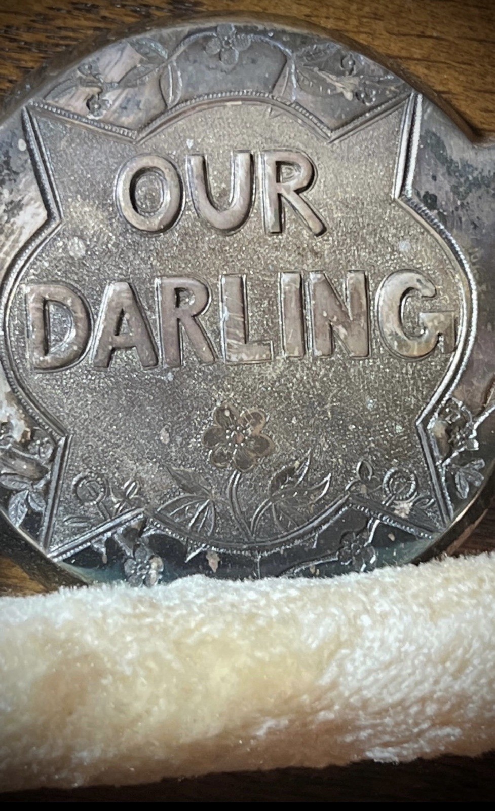 Vintage Victorian our darling silver plated fur children’s casket coffin handle