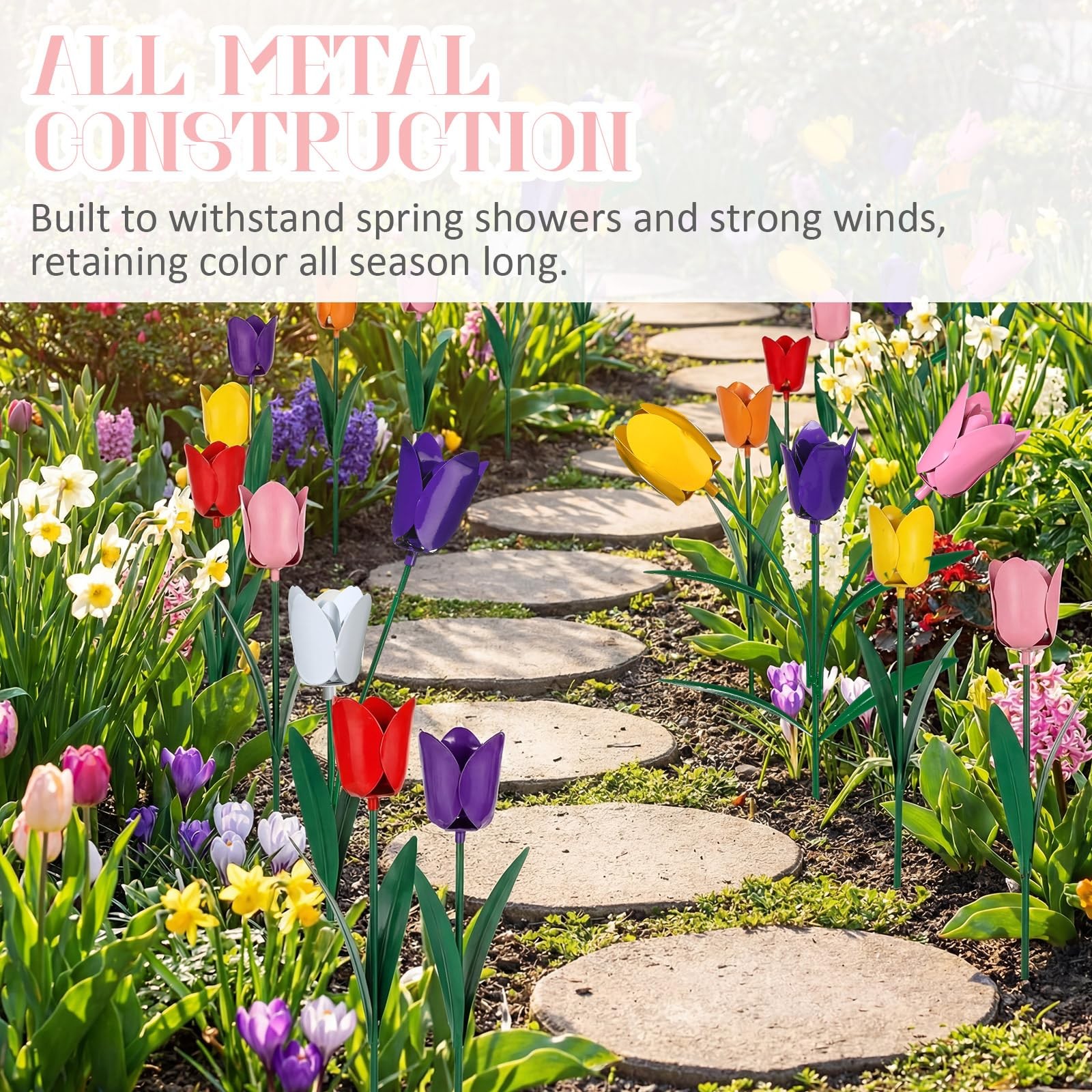 6 Pack Metal Flowers for Outdoor Metal Tulips Flowers Decorative Garden Stake…
