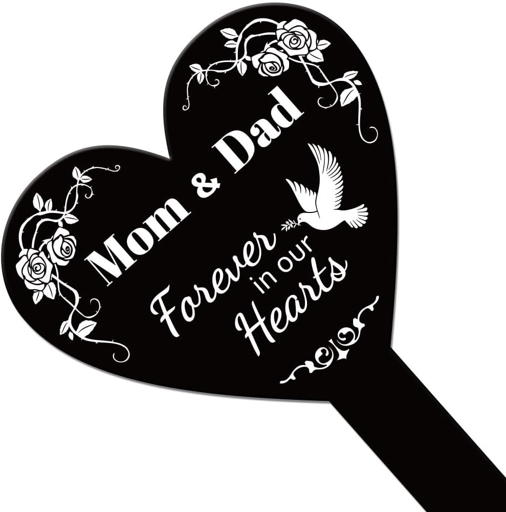 Heart Shaped Mom and Dad Garden Stake for Parents Memorial Remembrance Plaque…