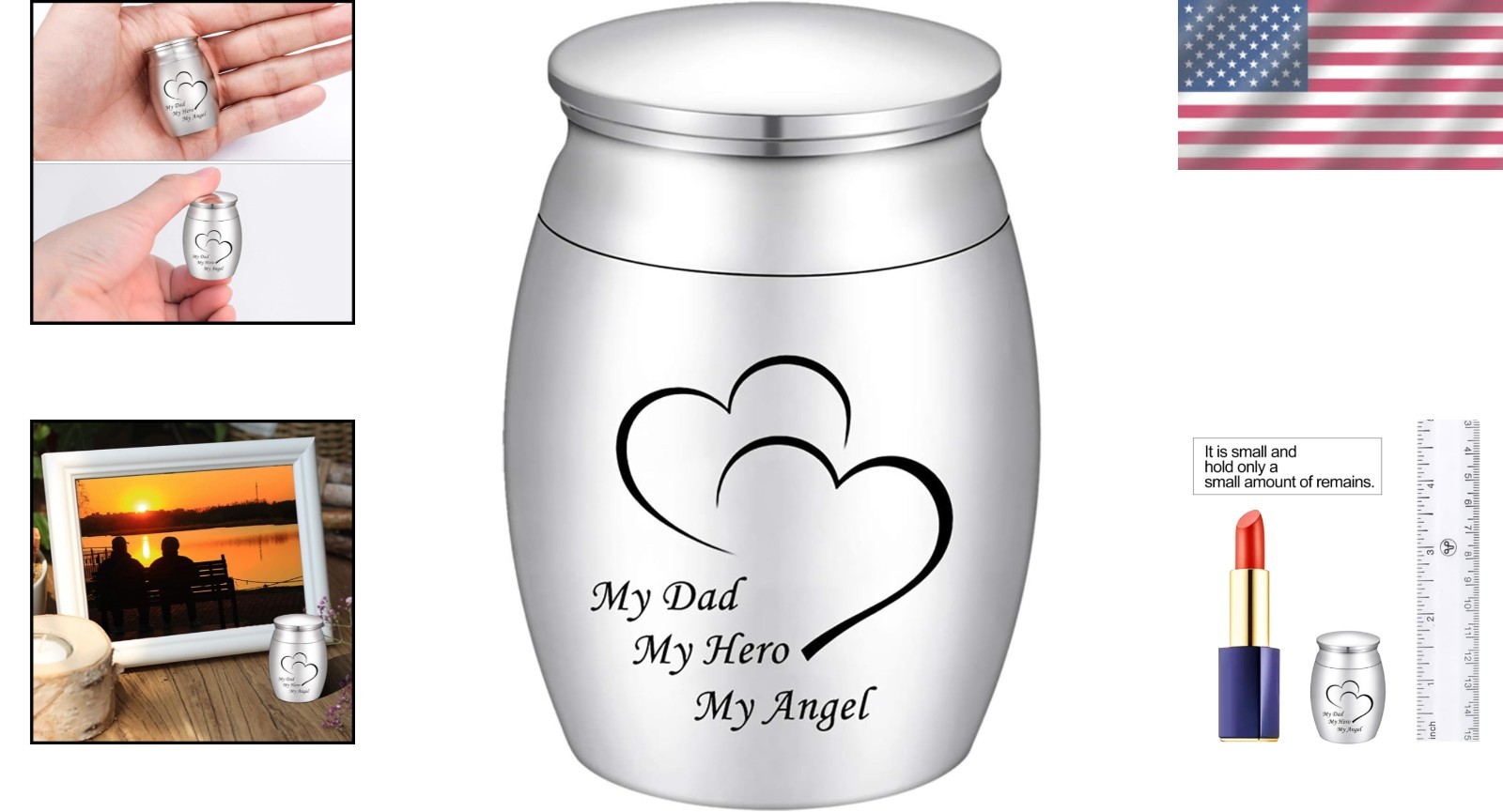 Elegant Mini Cremation Urn for Ashes – My Dad My Hero My Angel 1.57 Inches