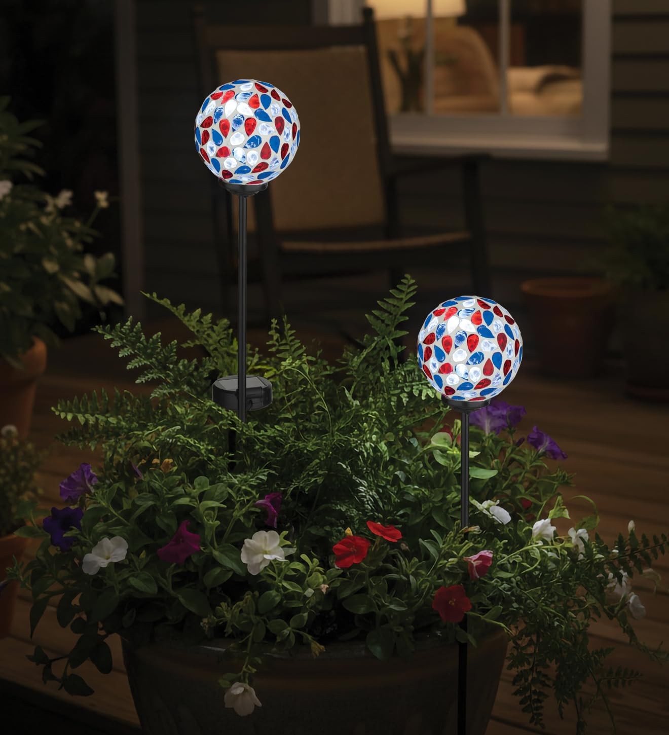 Americana Mosaic Solar Stake Set of 2, Patriotic Outdoor Garden Lighting, Wea…