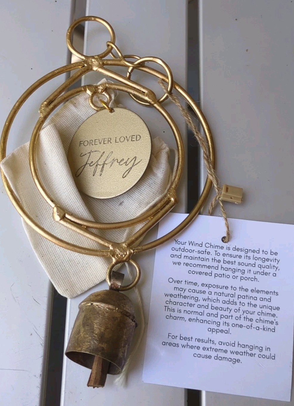 Laurelbox Memorial Wind Chime “Forever Loved Jeffrery” New Metal Single Bell.