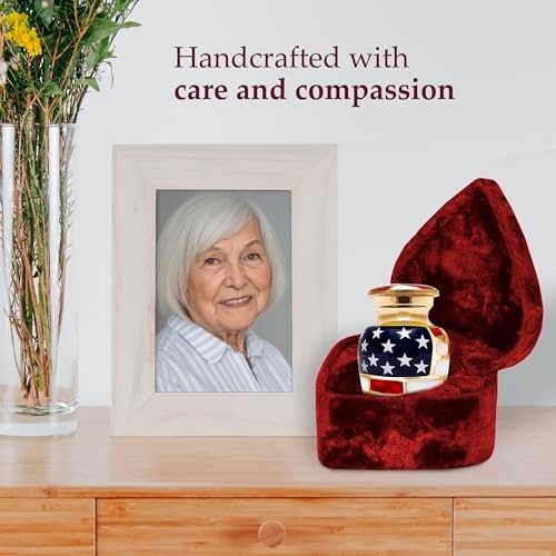 Small Cremation Urn for Ashes Keepsake Aluminum American Flag Screw Top Lid