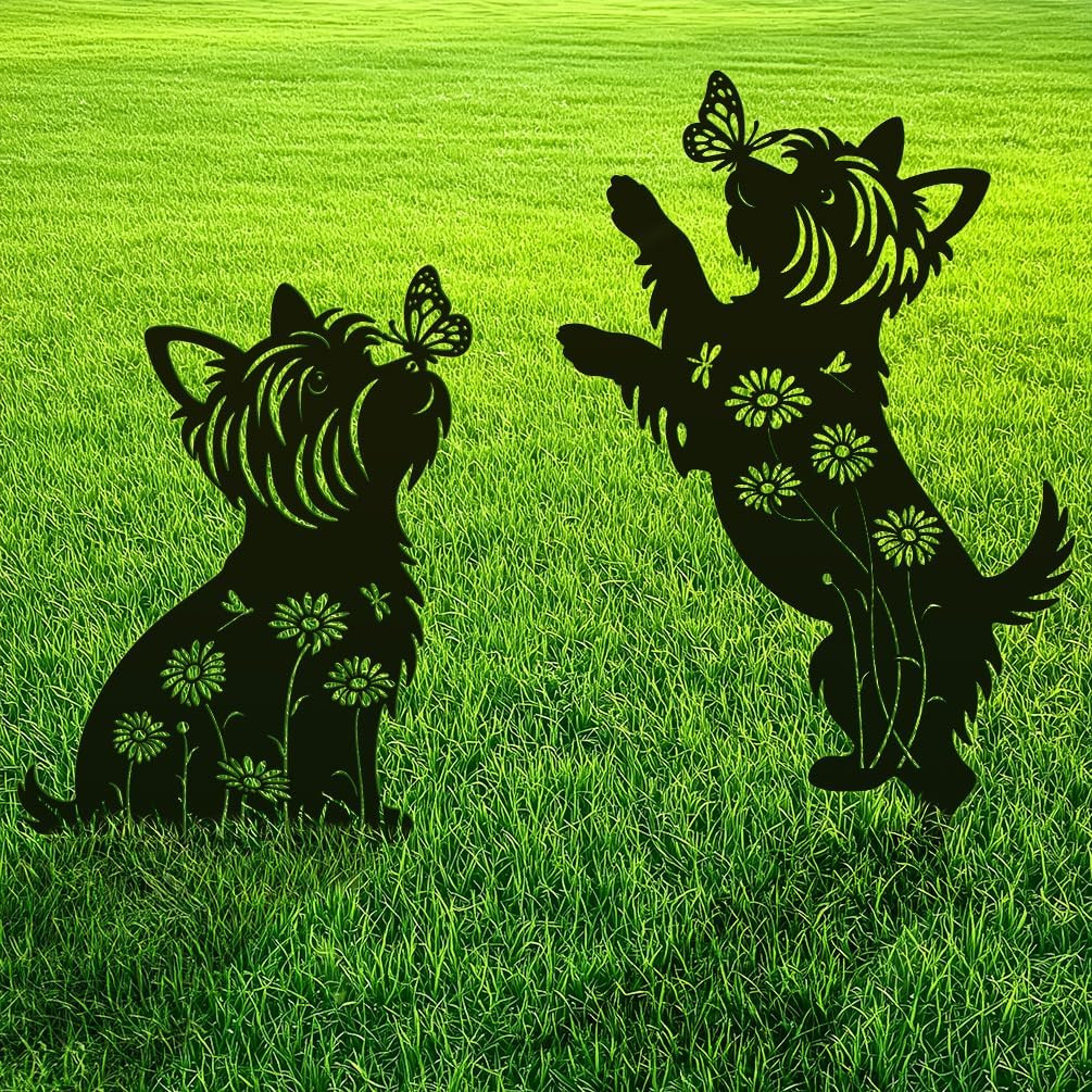 Metal Yorkie Garden Decor for Outside, Yorkie Gifts for Yorkshire Lovers, Rust P