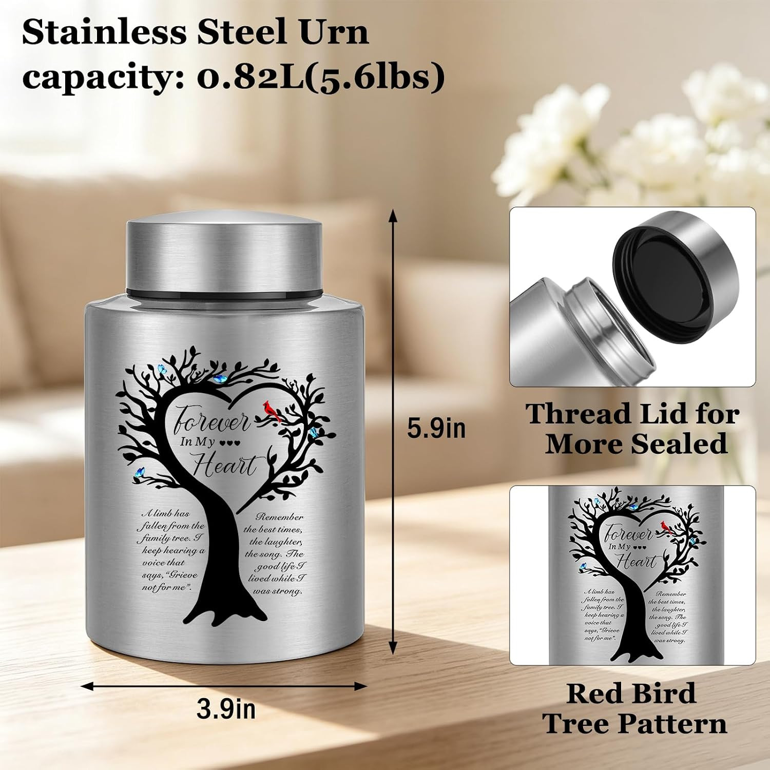Small Urns for Human Ashes Tree of Life Urn 5.9 Inches Stainless Steel Urn Decor
