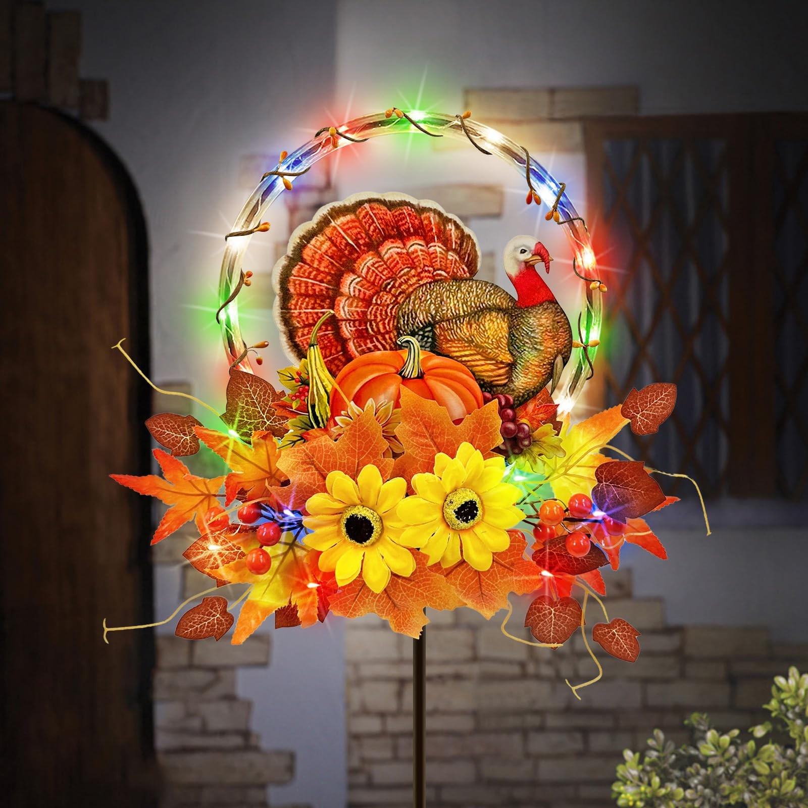 Solar Thanksgiving Turkey Outdoor Decor with Multi-Colorful Lights,Fall Yard …