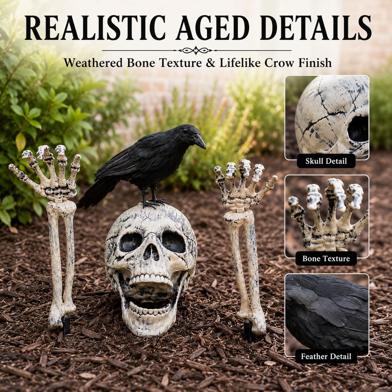 Realistic Skeleton Stakes and Crow Halloween Decorations for Lawn Stakes Gard…