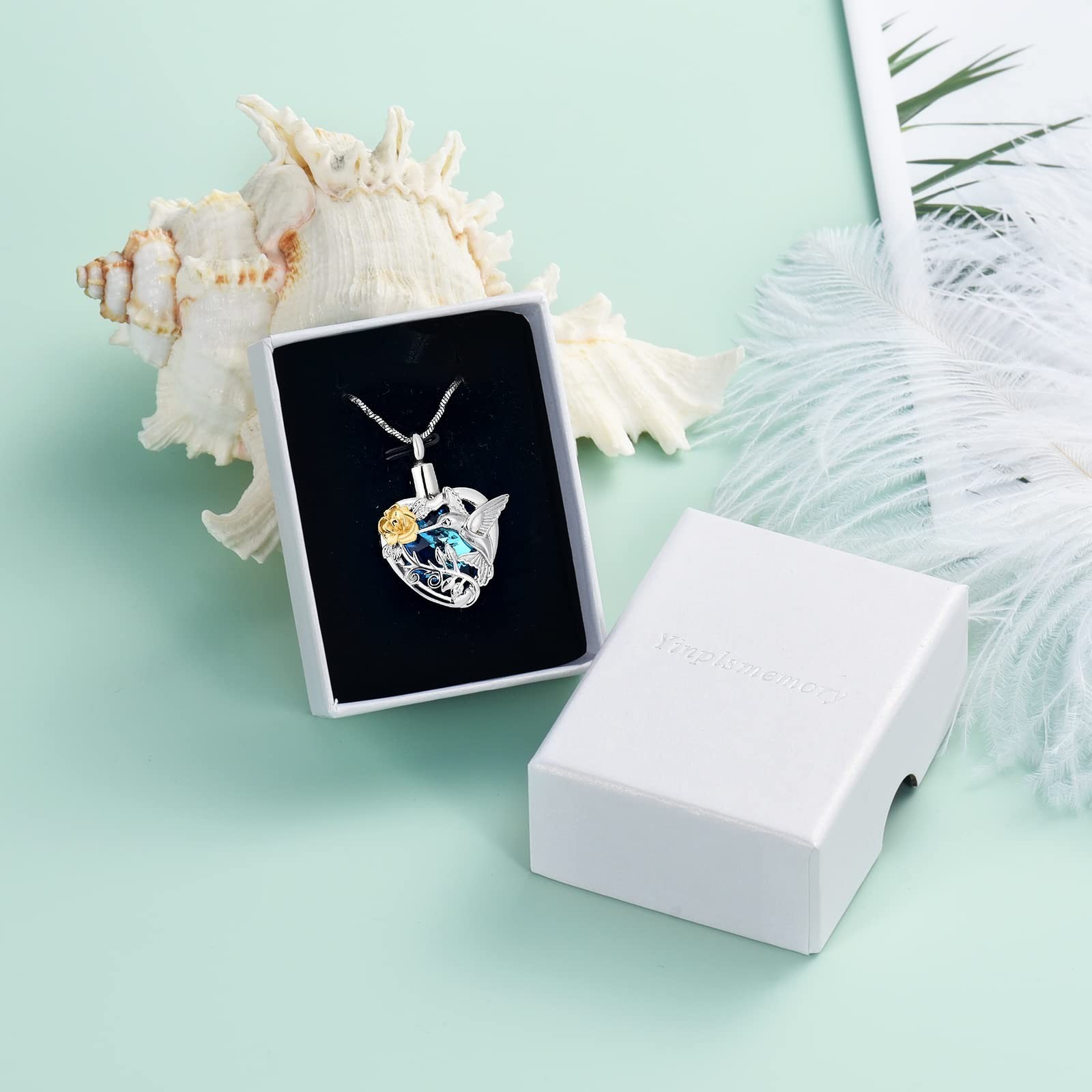 Hummingbird Cremation Jewelry Crystal Heart Urn Necklace for Ashes – Memorial Ke