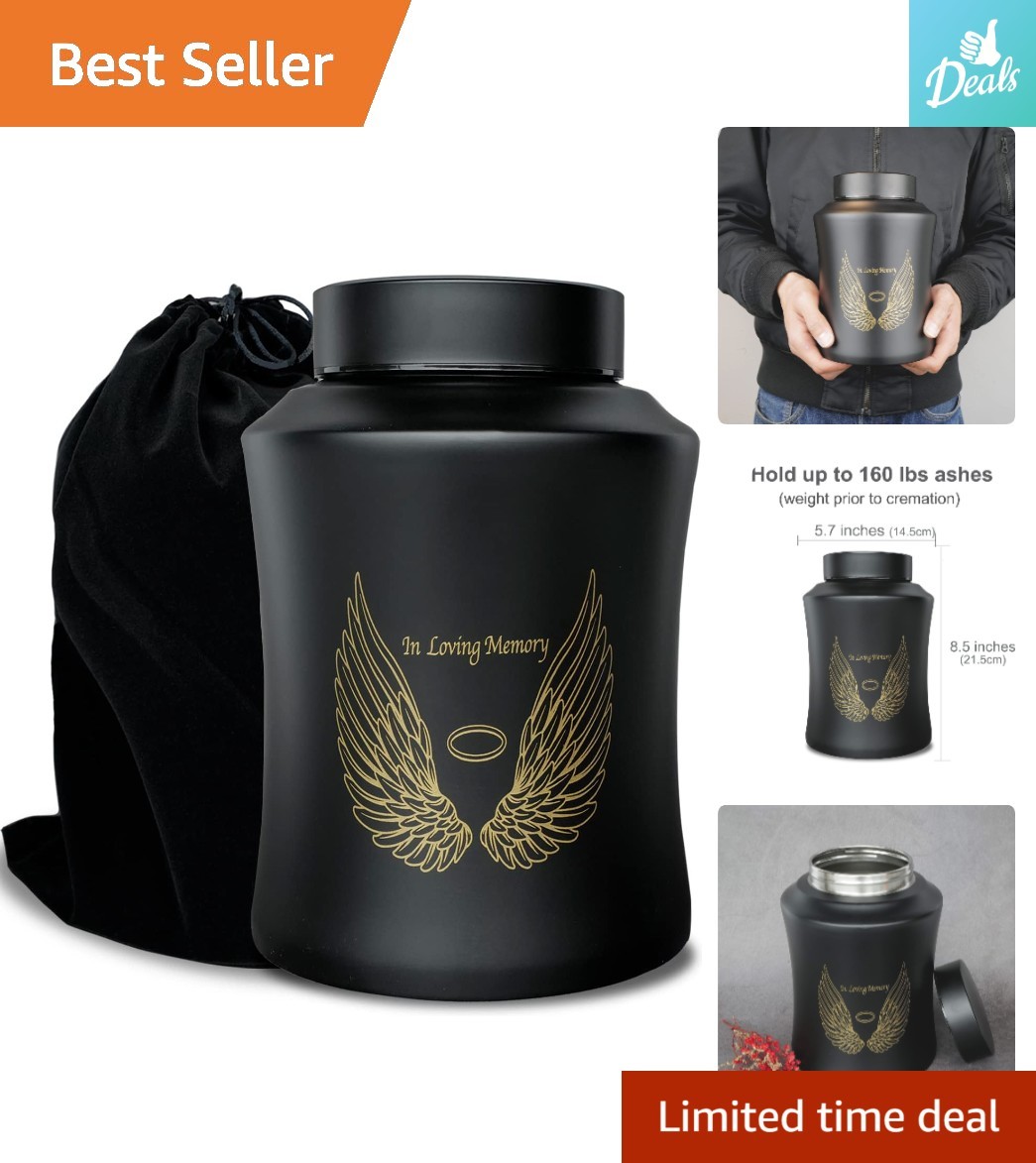 Secure & Elegant Angel Wings Cremation Urn – 160 Lbs Capacity with Velvet Bag