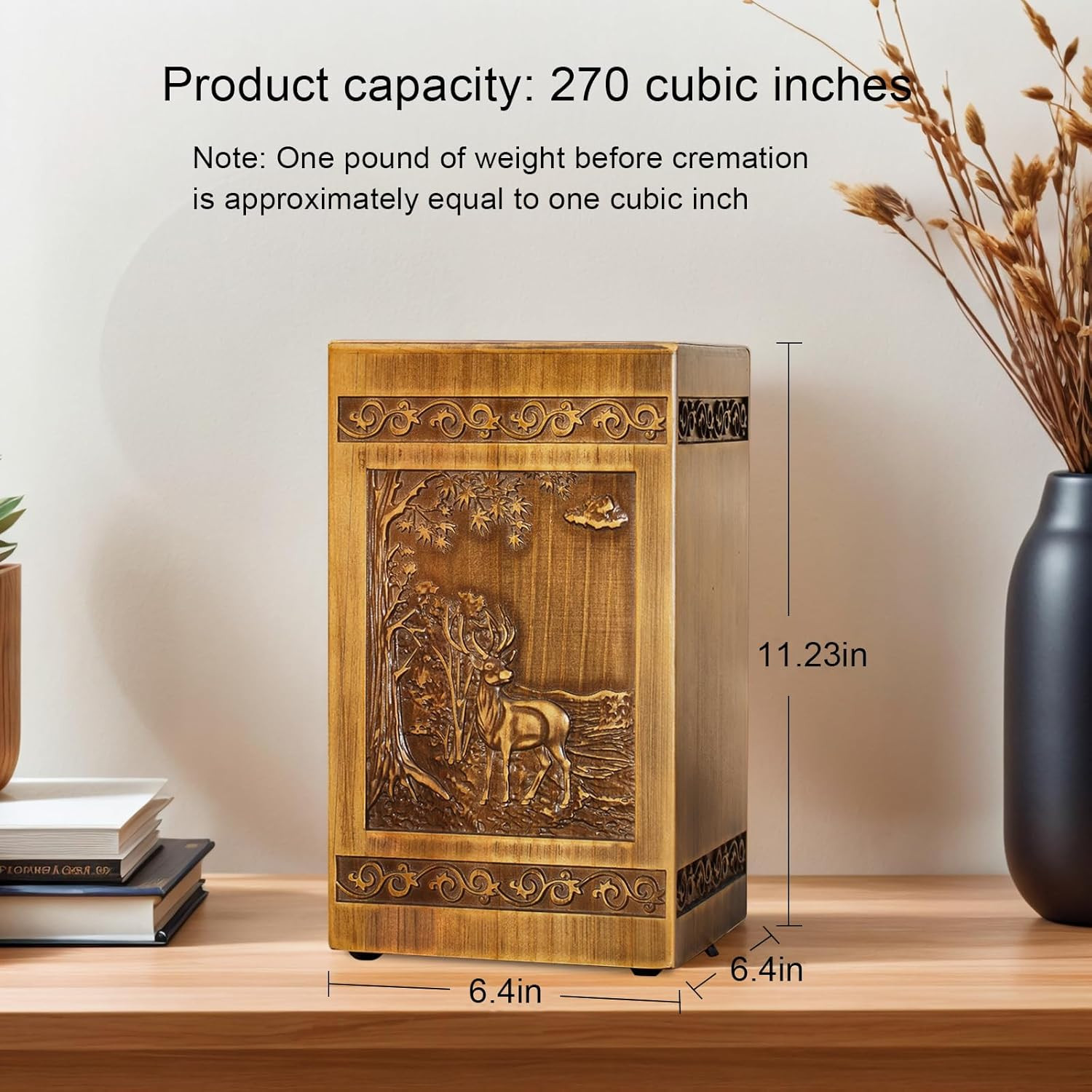 Wooden Cremation Urns for Human Ashes Adult Male Female Deer Carving Handmade Wo
