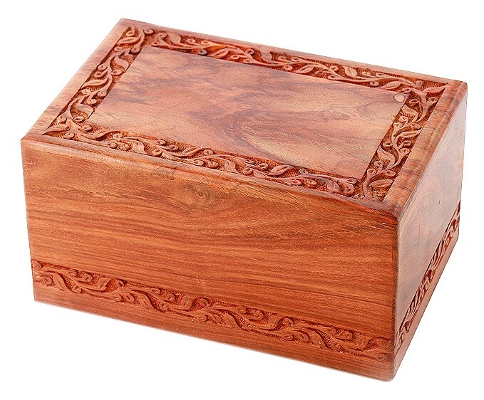 New Medium Rosewood Wooden Adult Urn ~ Hand Carved ~ Free Shipping