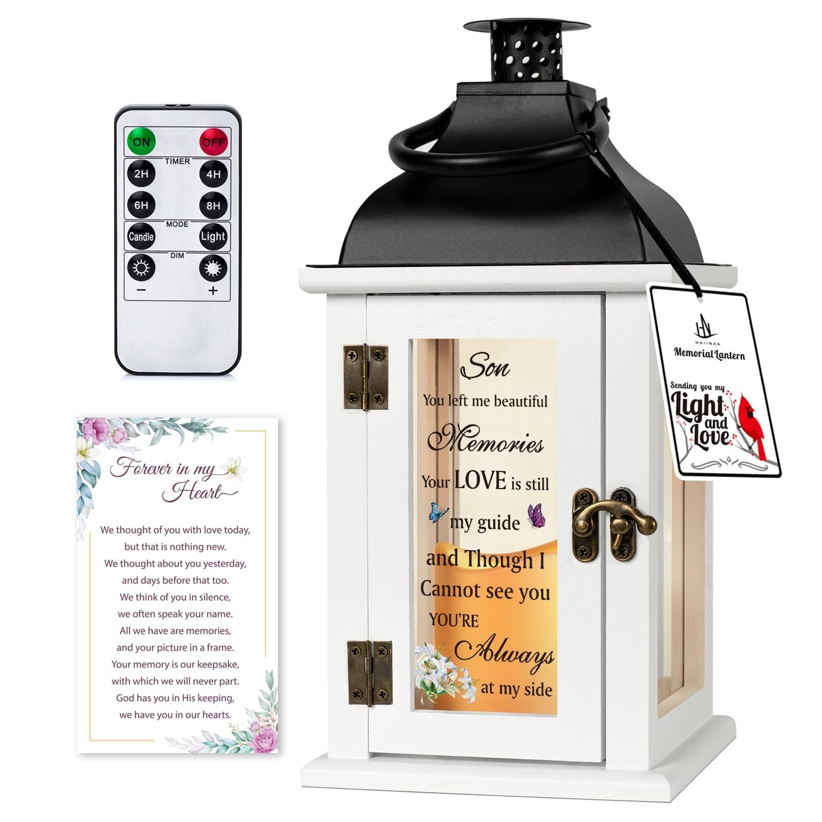 Memorial Lantern for Son – Sympathy Gift, Bereavement Remembrance with LED Candl