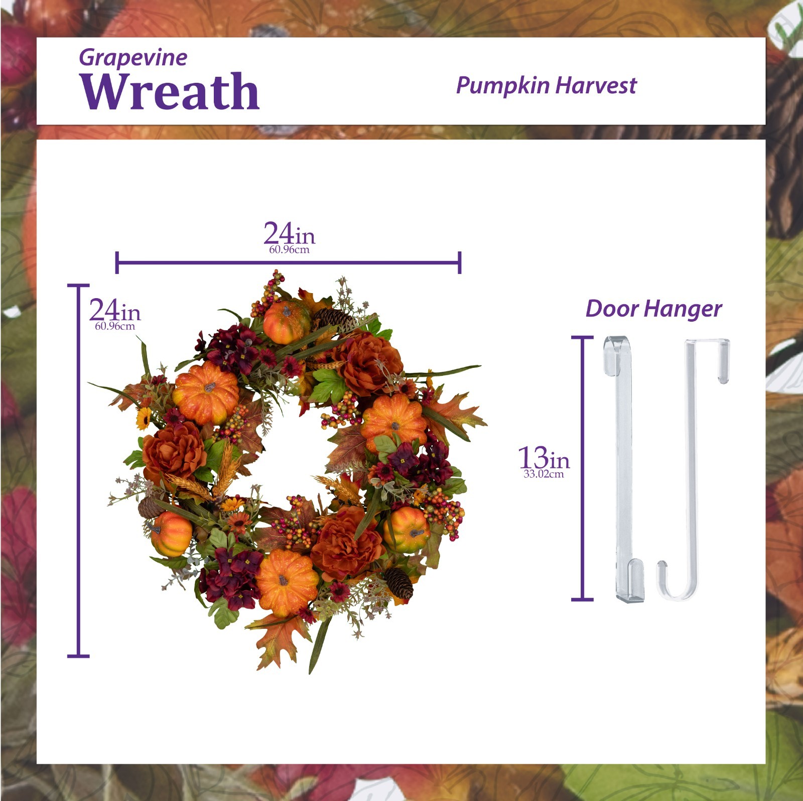 Grapevine Wreaths – Pumpkin Harvest Wreath with Door Hanger