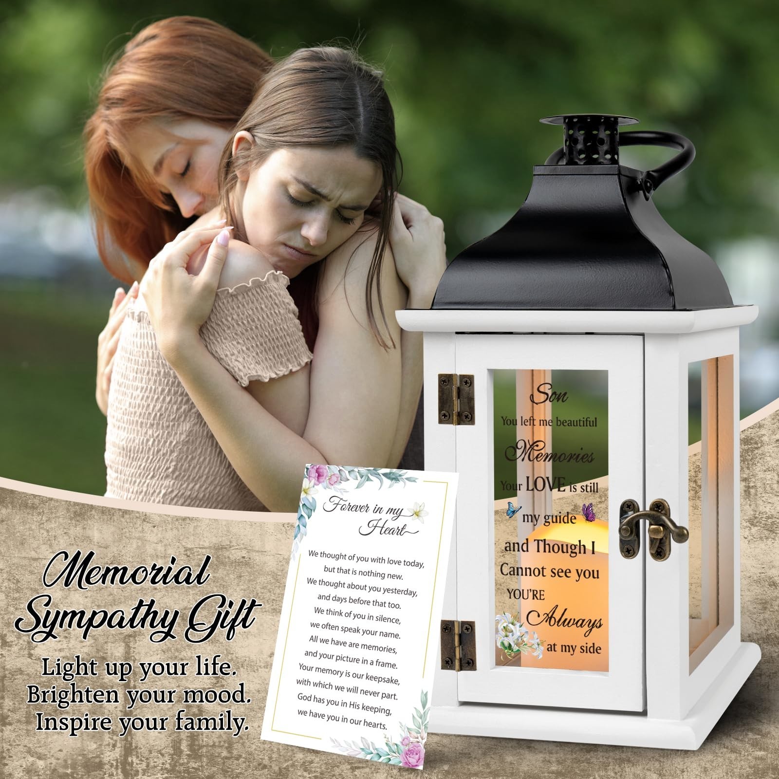 Memorial Lantern for Son – Sympathy Gift, Bereavement Remembrance with LED Candl